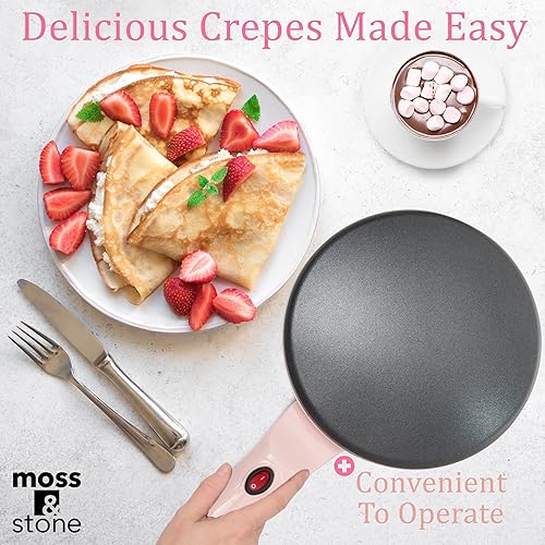 Miniatura 8 de Moss & Stone Máquina eléctrica de crepas rosa de 8 pulgadas, máquina de crepas portátil e interruptor de encendidoapagado de placa caliente,