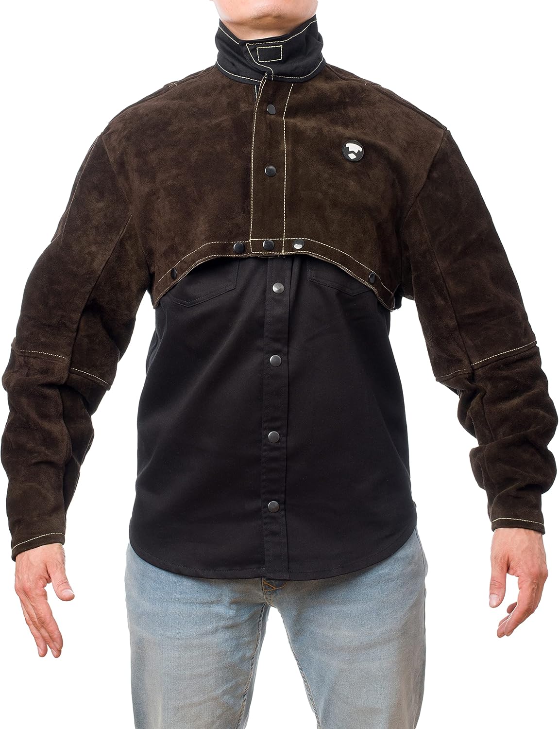Waylander Split Leather Welding Cape with Sleeves; Open Back Welding Jacket Comfort; Adjustable Cuffs for Secure Fit and Flexible Stand Up Collar (Medium, m)