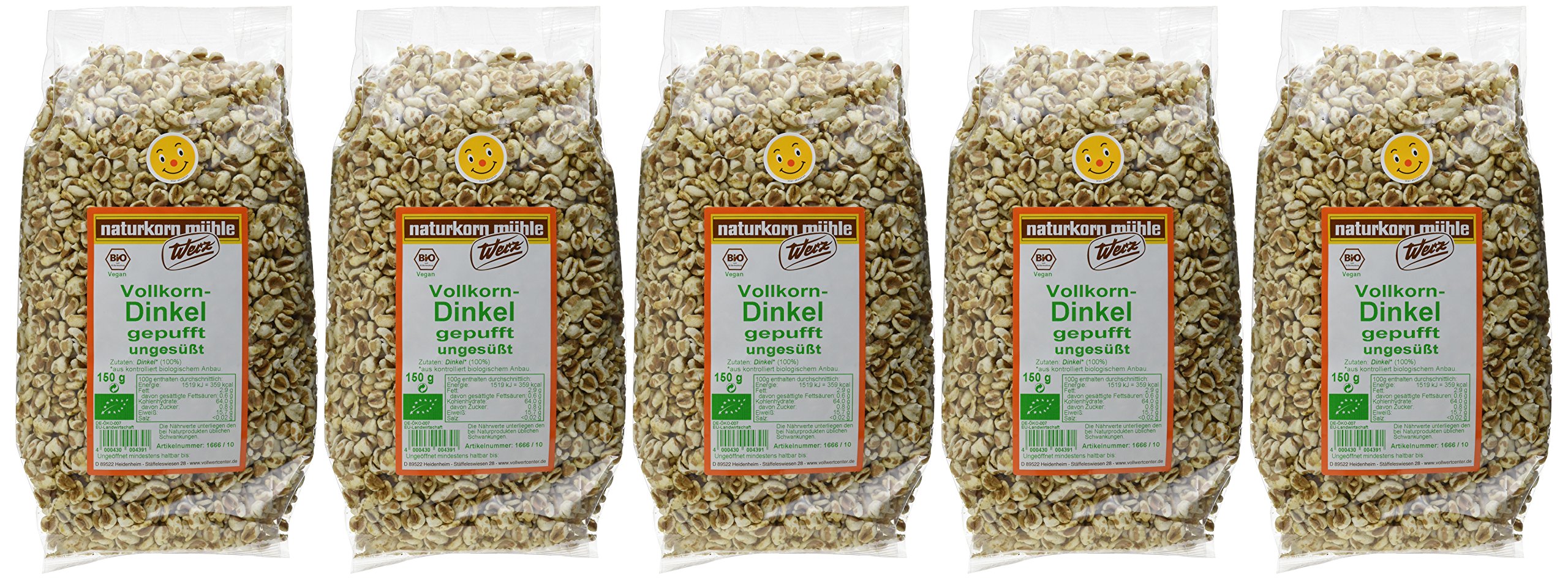 Werz Vollkorn-Dinkel gepufft ungesüßt, 5er pack (5 x 150g)