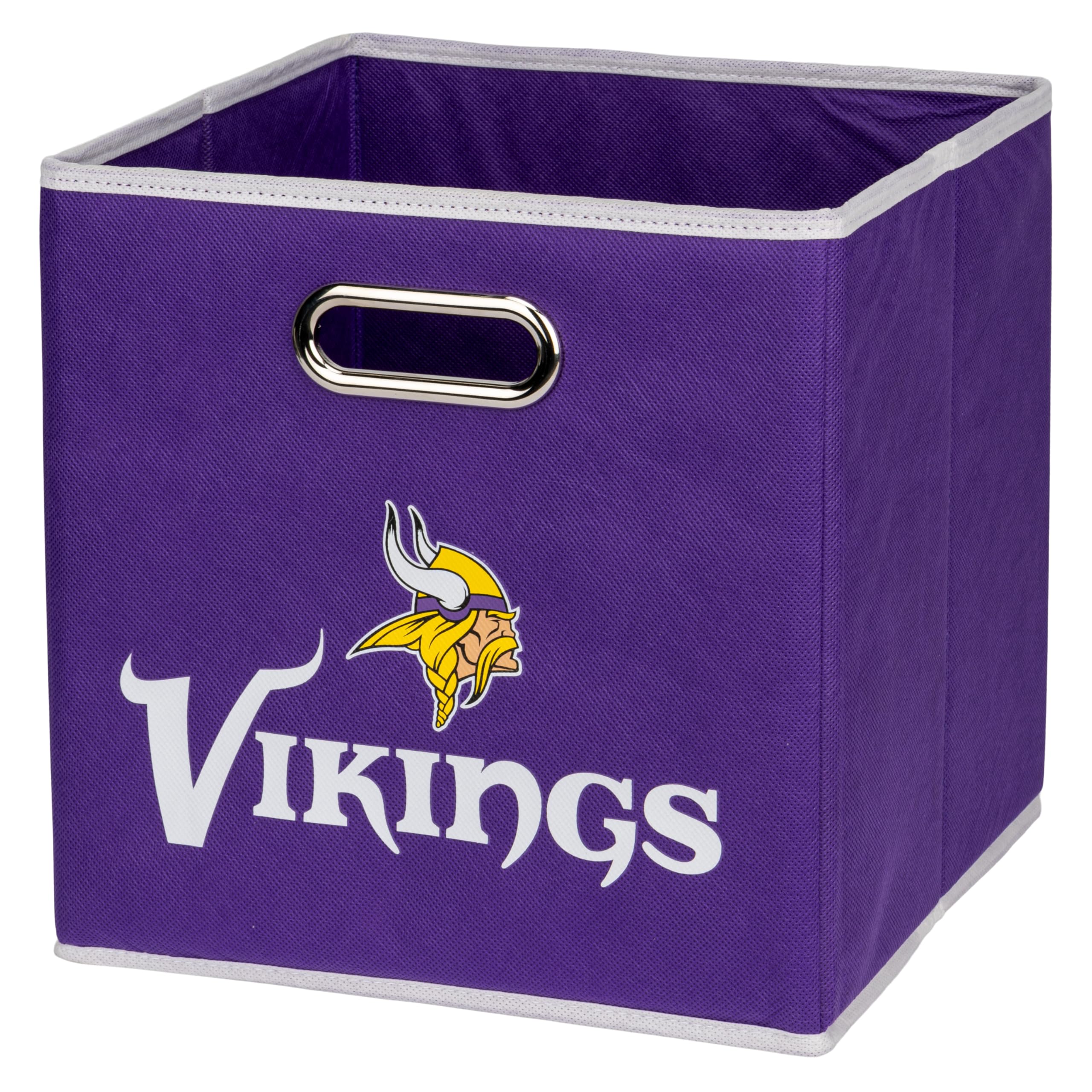 Franklin Sports Minnesota Vikings NFL Storage Bin - Collapsible Cube Container + Storage Basket - NFL Office, Bedroom + Living Room DΓ©cor - 11"x11"