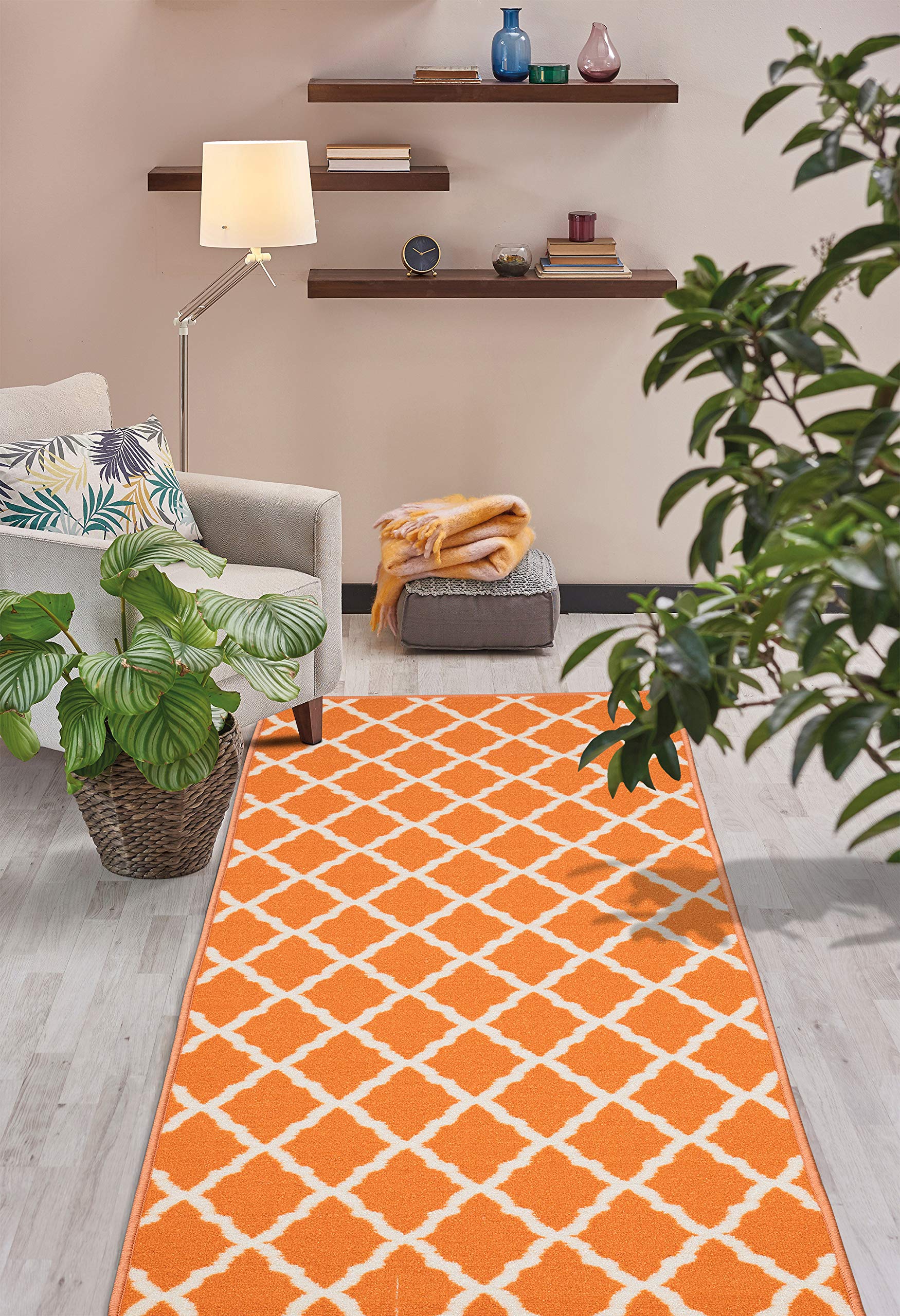 Glamour Collection Non-slip Trellis Design Runner Rug