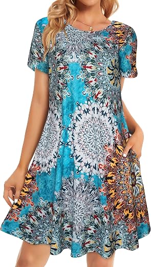 Summer Dresses for Women Beach Floral Tshirt Sundress Sleeveless Pockets Casual Loose Tank Dress