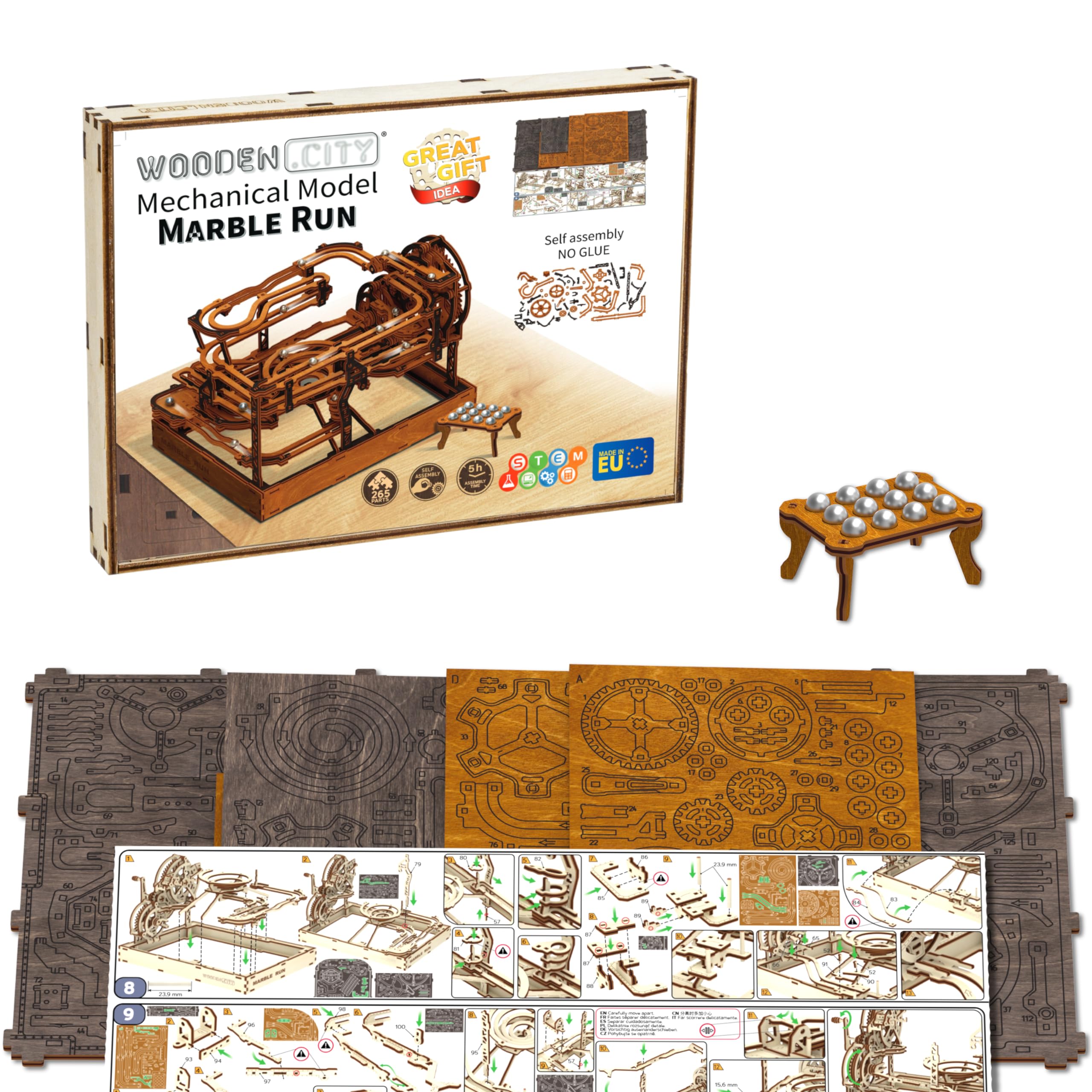 Wooden.City Murmelbahn 3D-Puzzle – europäisch gefertigtes mekahnisches Modellbausatz aus Holz, Marmor-Labyrinth zur Selbstmontage – kein Kleber erforderlich, ideal für Erwachsene und Jugendliche