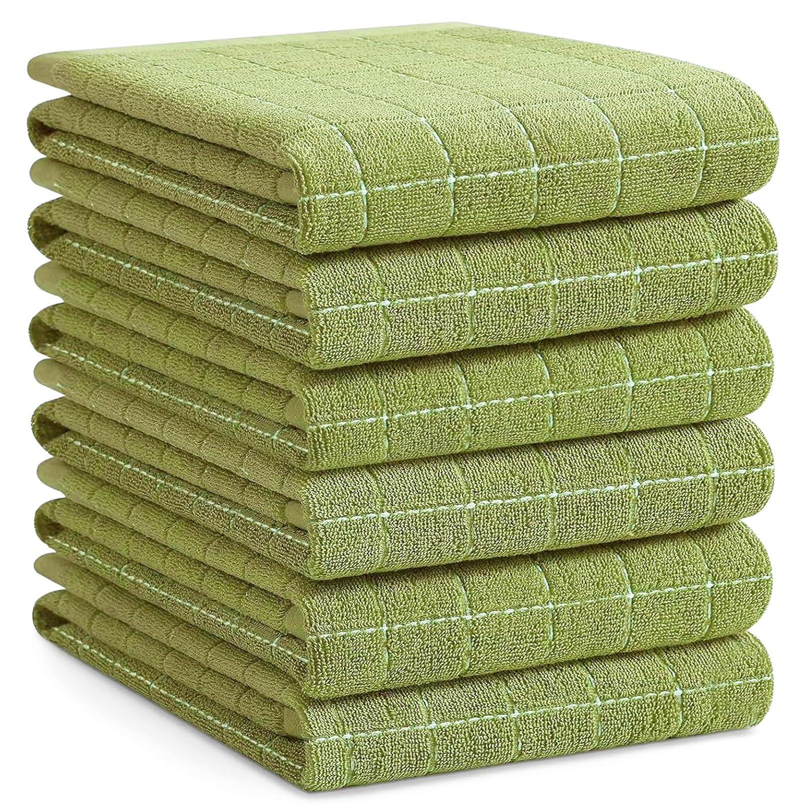 Homaxy 100% Cotton Terry Kitchen Towels, Large 6 Pack, Olive Green | Ultra Soft and Absorbent Dish Towels for Kitchen, Suitable for Drying and Washing Dishes