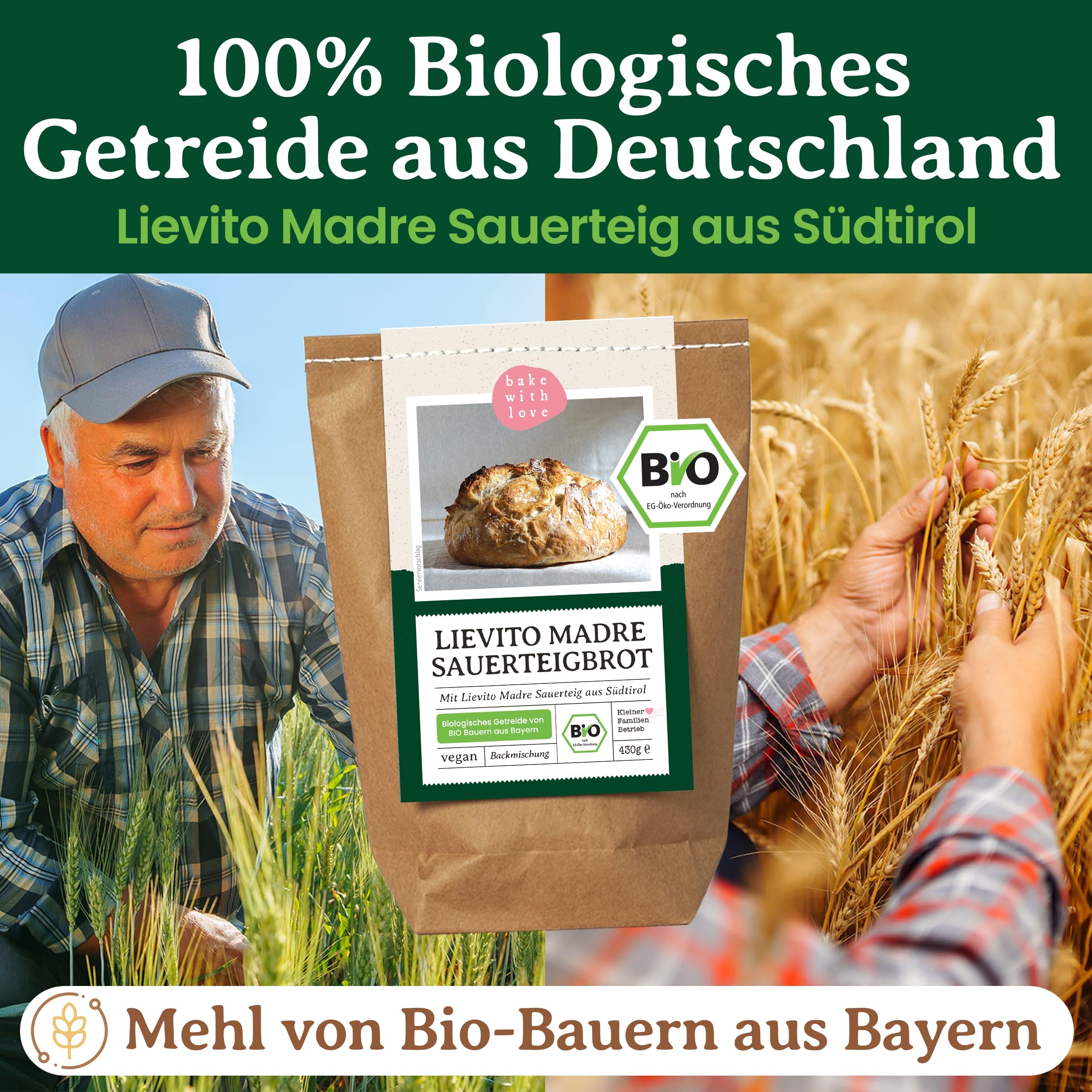 Bio Lievito Madre Brot Backmischung - Brotbackmischung italienisches Weißbrot mit Sauerteig - Brotbackautomat geeignet - Bake with Love - (10er Pack)