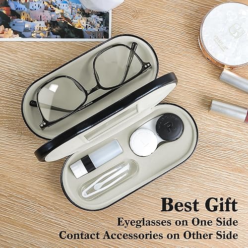 Miniatura 4 de Funda para lentes de contacto 2 en 1 y funda para lentes, diseño de doble cara de doble uso con espejo, pinzas y botella de solución para lentes de
