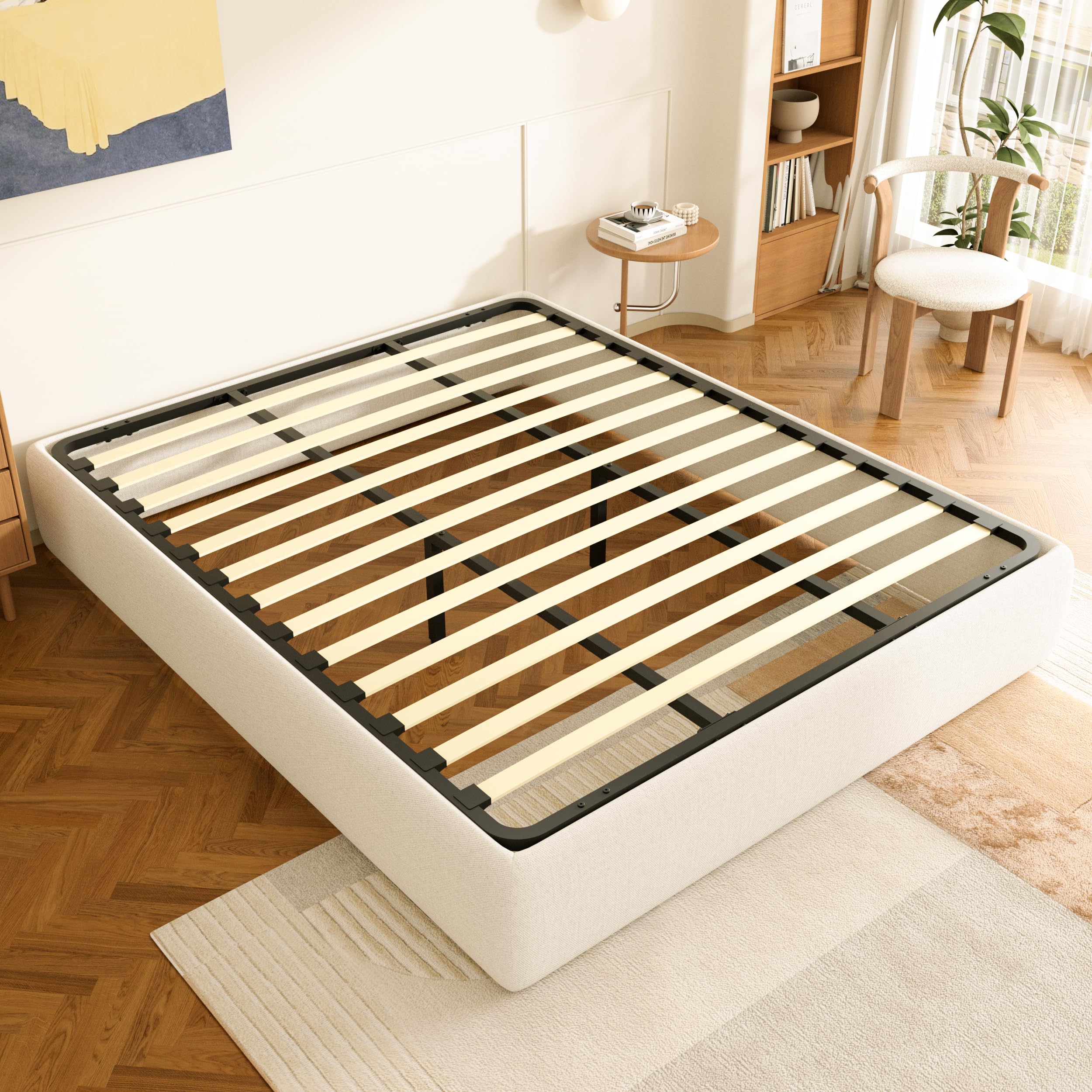 DEWINNER Somier de 140 x 190 cm sin patas de apoyo con dos barras de hierro, red francesa de 140 x 190 cm empotrada y 2 patas ajustables para refuerzo en el medio, 13 láminas, ortopédica, montaje