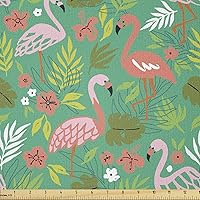 Vista 5 de Ambesonne The Yard, muñecas japonesas Kokeshi con estampado de flores de Sakura, estampado cultural, tela de punto elástico para ropa, costura