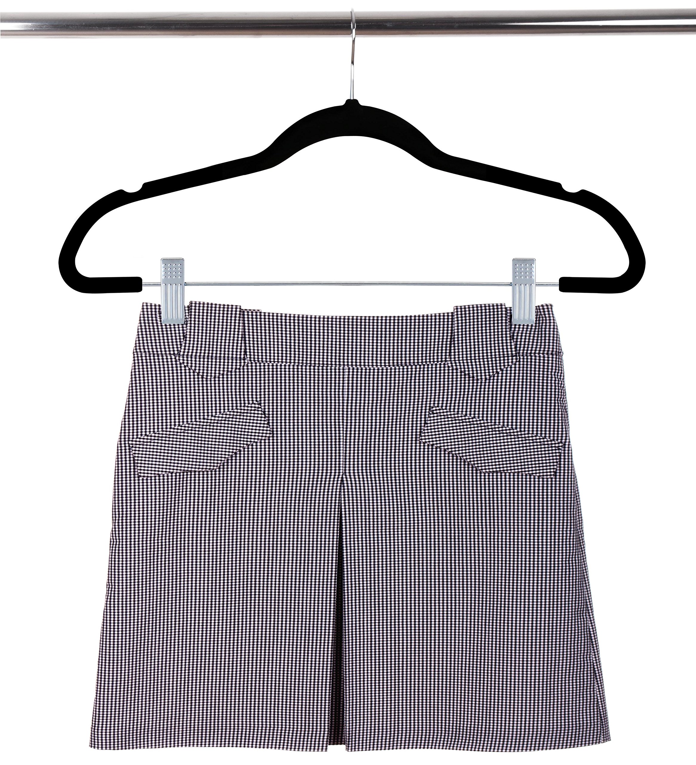 Zoyer Grucce per gonne in velluto (confezione da 20 pezzi, nero) con clip in metallo, appendiabiti dentellati, appendiabiti antiscivolo per pantaloni, sottili e resistenti, appendiabiti sottili e