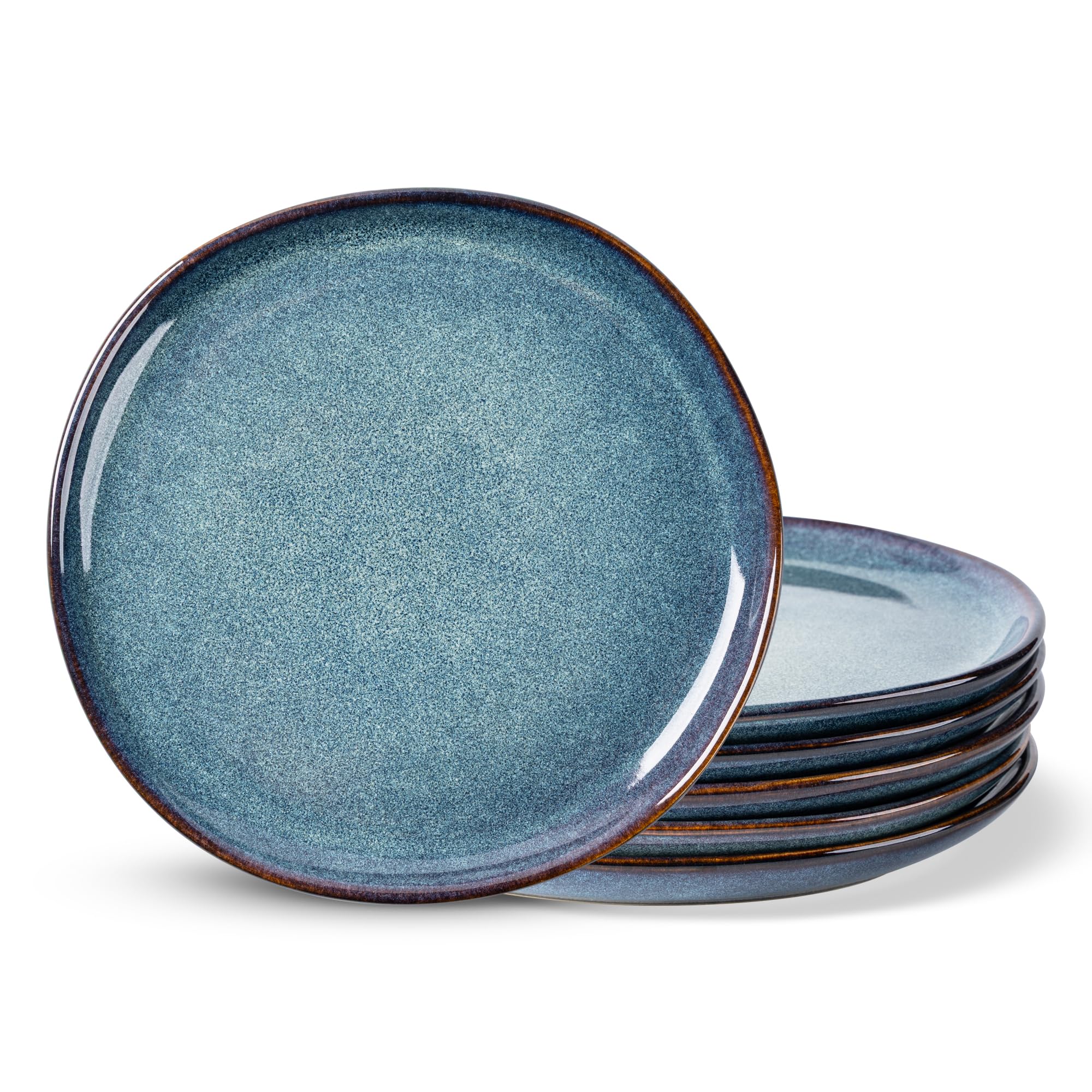 AmorArc Ceramic Dinner Plates Set of 6, 10.5 Inch Handmade Reactive Glaze Stoneware Plates, Rustic Shape Dinnerware Dish Set for Kitchen, Microwave & Dishwasher Safe, Scratch Resistant