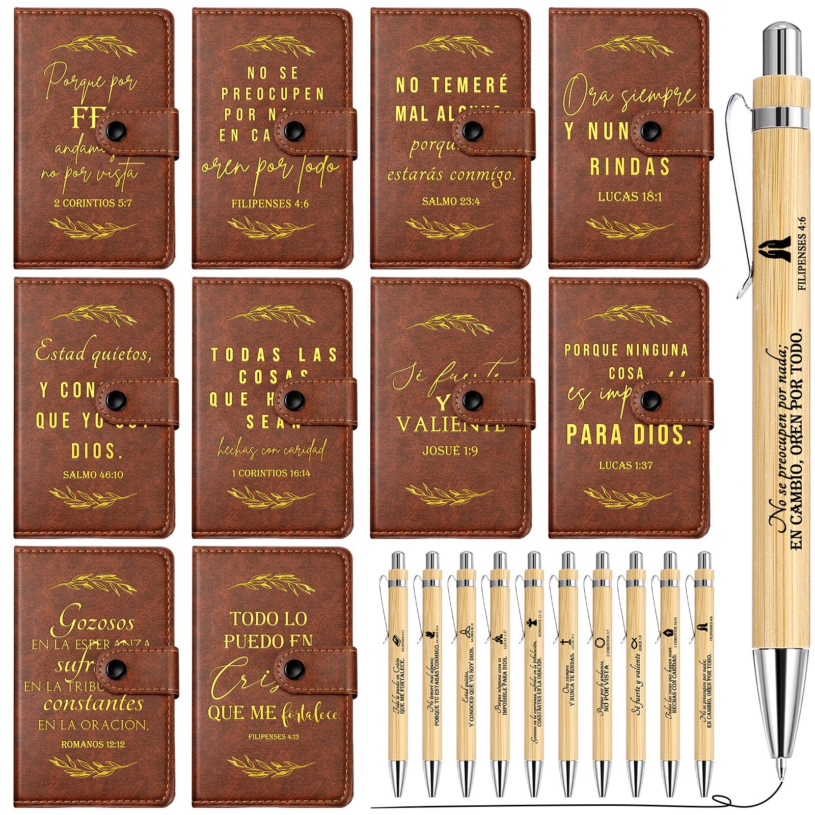 Spakon 20 Pcs Inspirational Christian Gift Bulk Leather Prayer Journal Religious Notebook with Bible Verse Pens for Women Men Church Teacher
