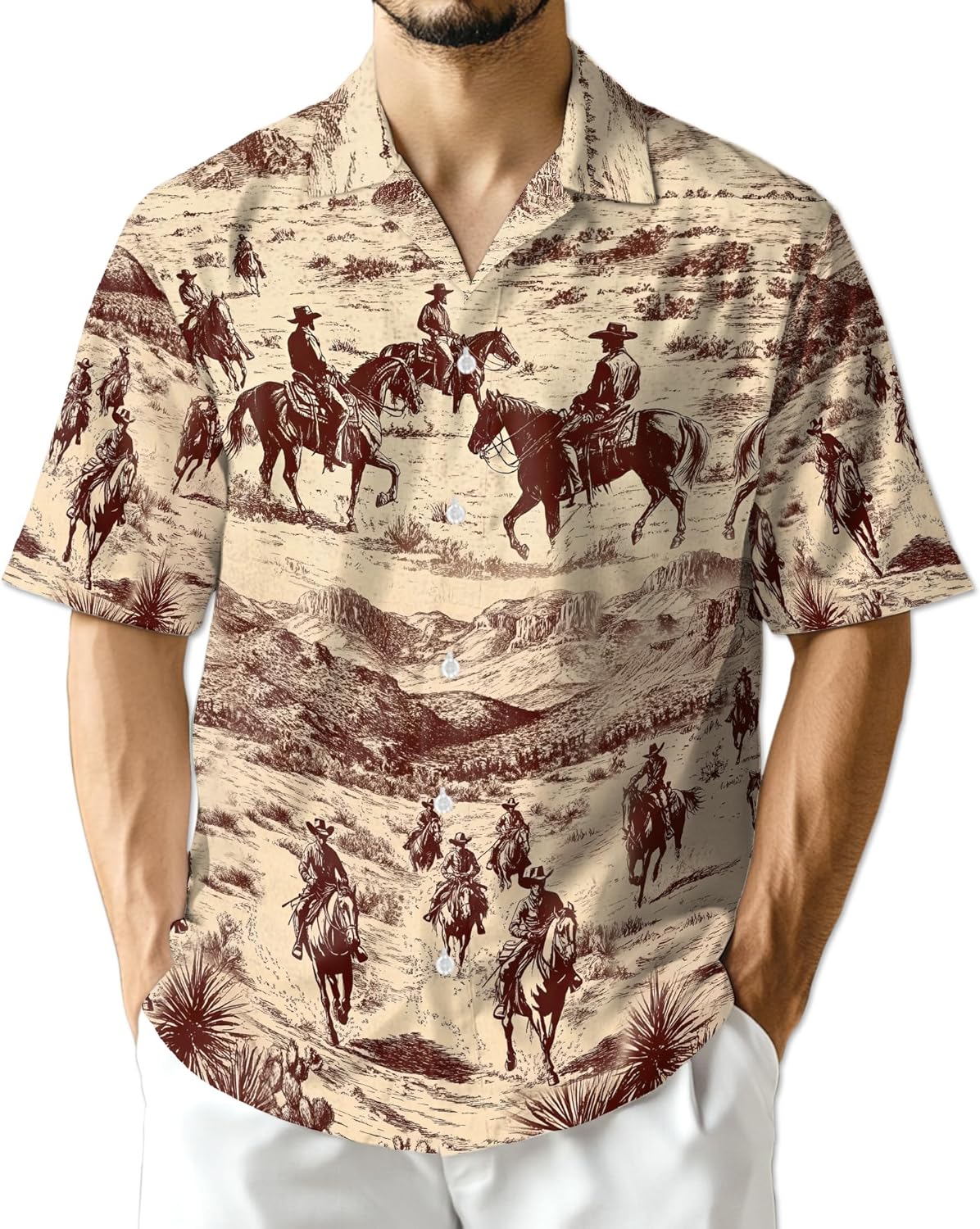 Brown Horse Rodeo Hawaiian Shirt for Men, Button Down Summer Beach Short Sleeve, Horse Lover Gifts, Sizes S-5XL