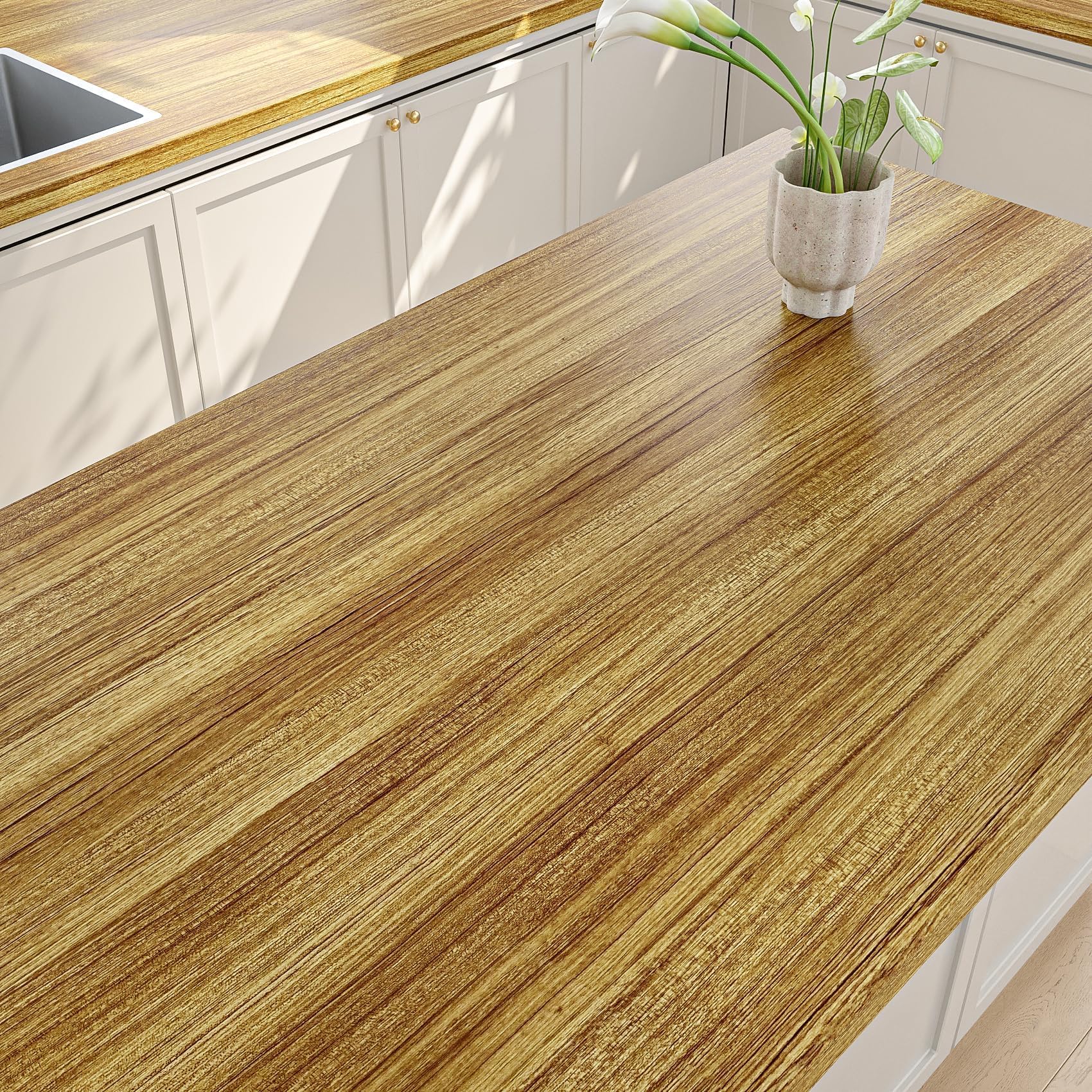 Stickyart Carta da Parati Cucina Mobili Legno Marrone 90cm X 400cm Pellicola Adesiva Per Mobili Marrone Rivestimento Parete Mattonelle Adesive Cucina Rimovibile Impermeabile Per Bagno Armatio Tavola
