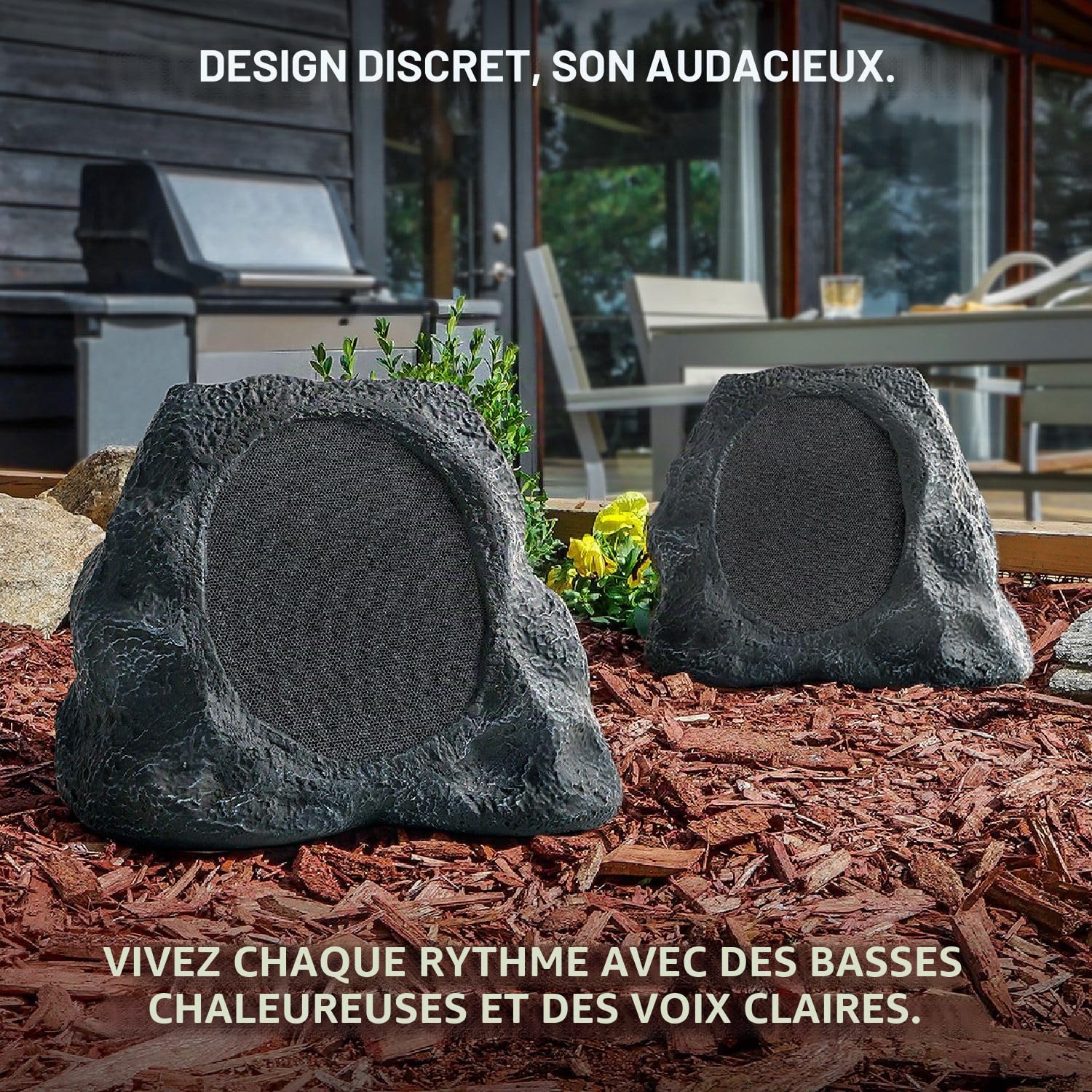Victrola Rock Speaker Connect – Enceinte Extérieure sans Fil Bluetooth 5.3, Autonomie 22 Heures, Recharge Solaire, Connexion Jusqu’à 20 Enceintes, Résistance Eau et Poussière IP65 (Pierre)