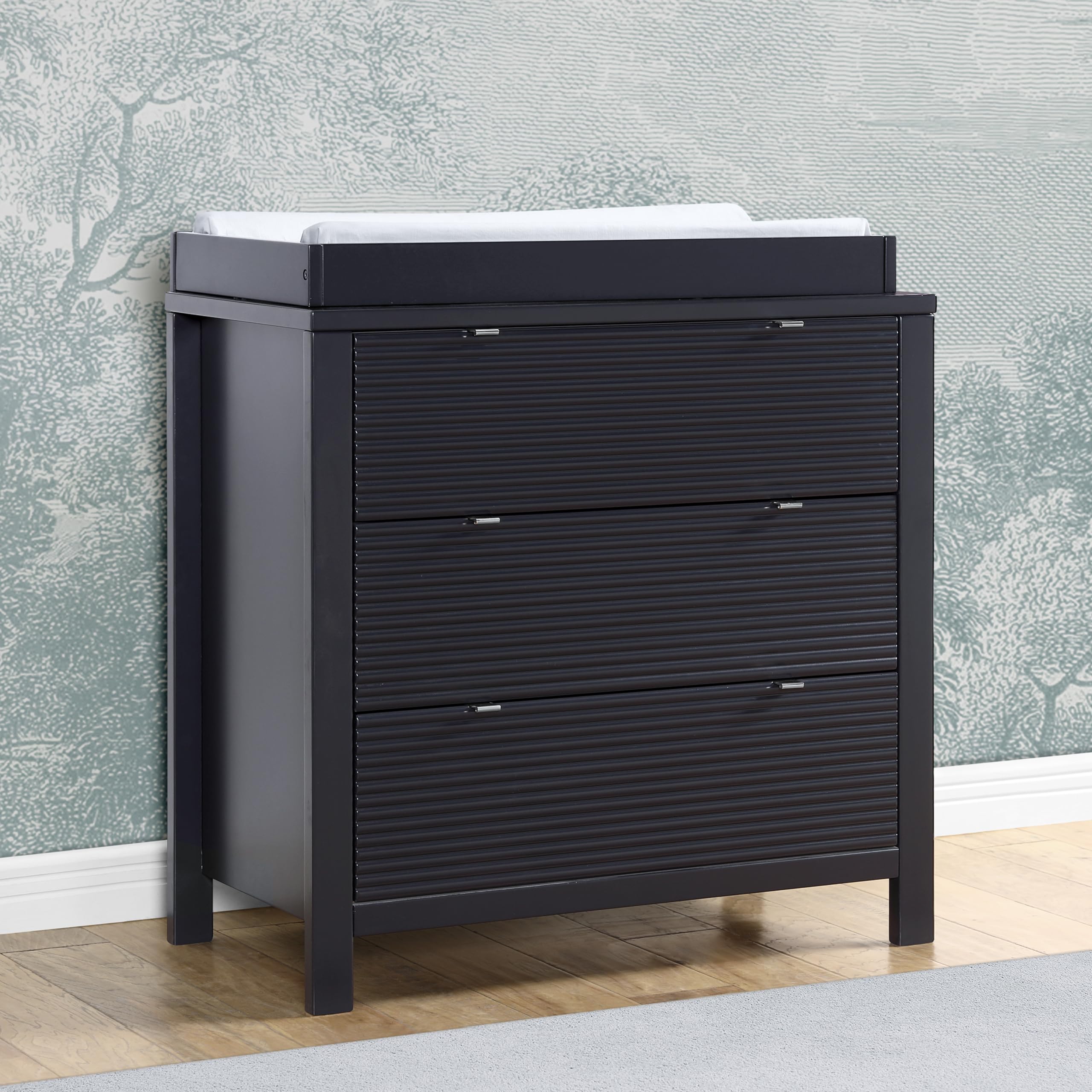 Delta Children Cassie 3 Drawer Dresser with Changing Top and Interlocking Drawers, Midnight Grey