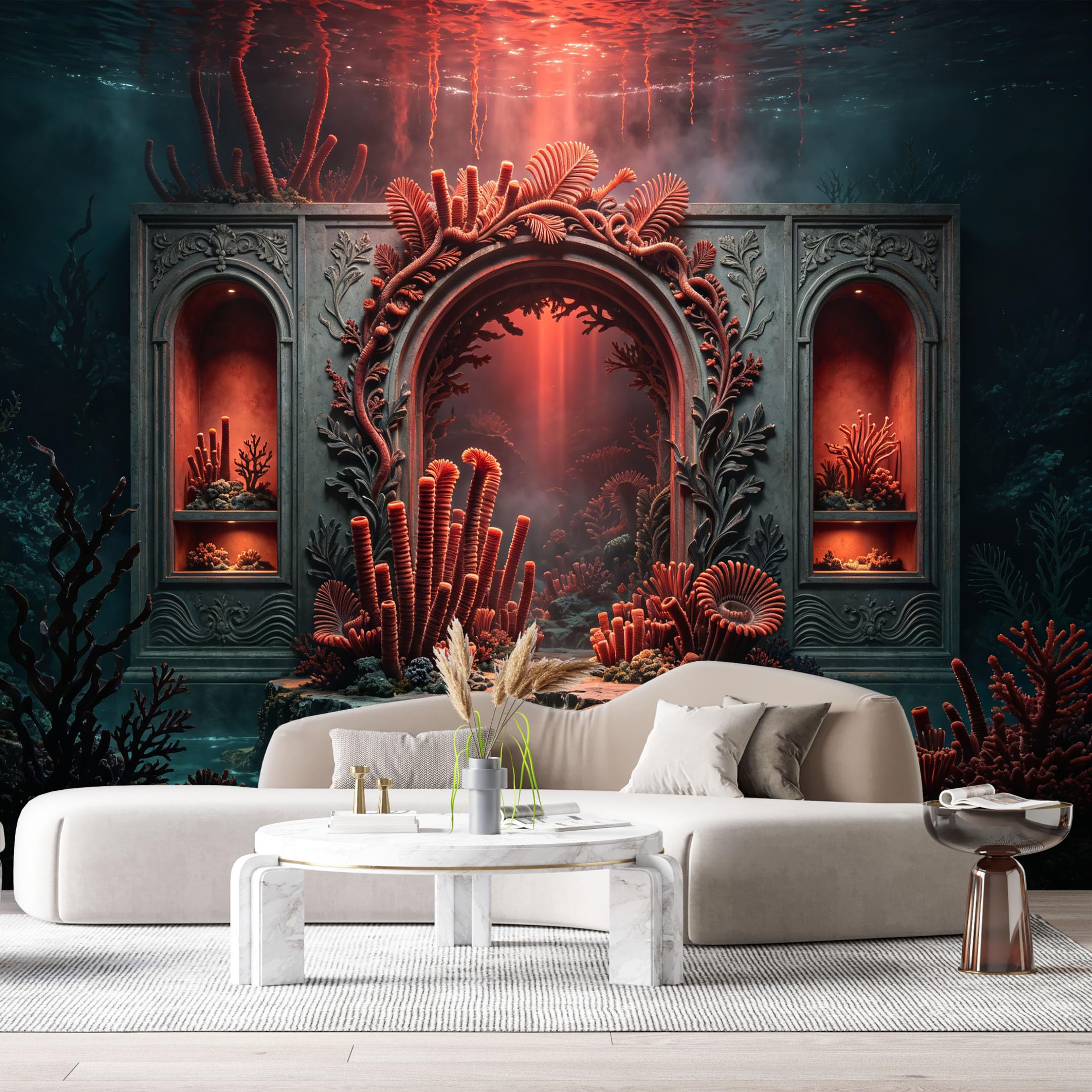 Custom Size Wall Murals Ocean Marine Fantasy Underwater Temple 3D Trompe L'Oeil SelfAdhesiveWall Fabric Removable Wallpaper Wall Decor for Living Room Bedroom Bathroom
