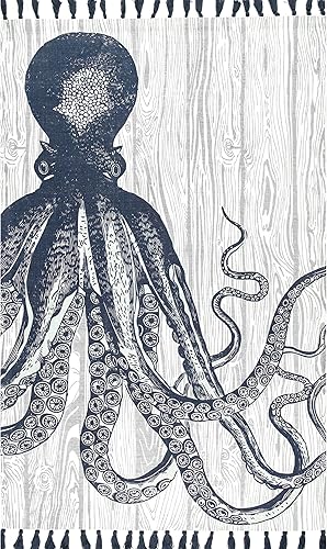 Miniatura 6 de nuLOOM Thomas Paul - Alfombra de tejido plano con borlas de pulpo, 5 x 8 pulgadas, color marfil