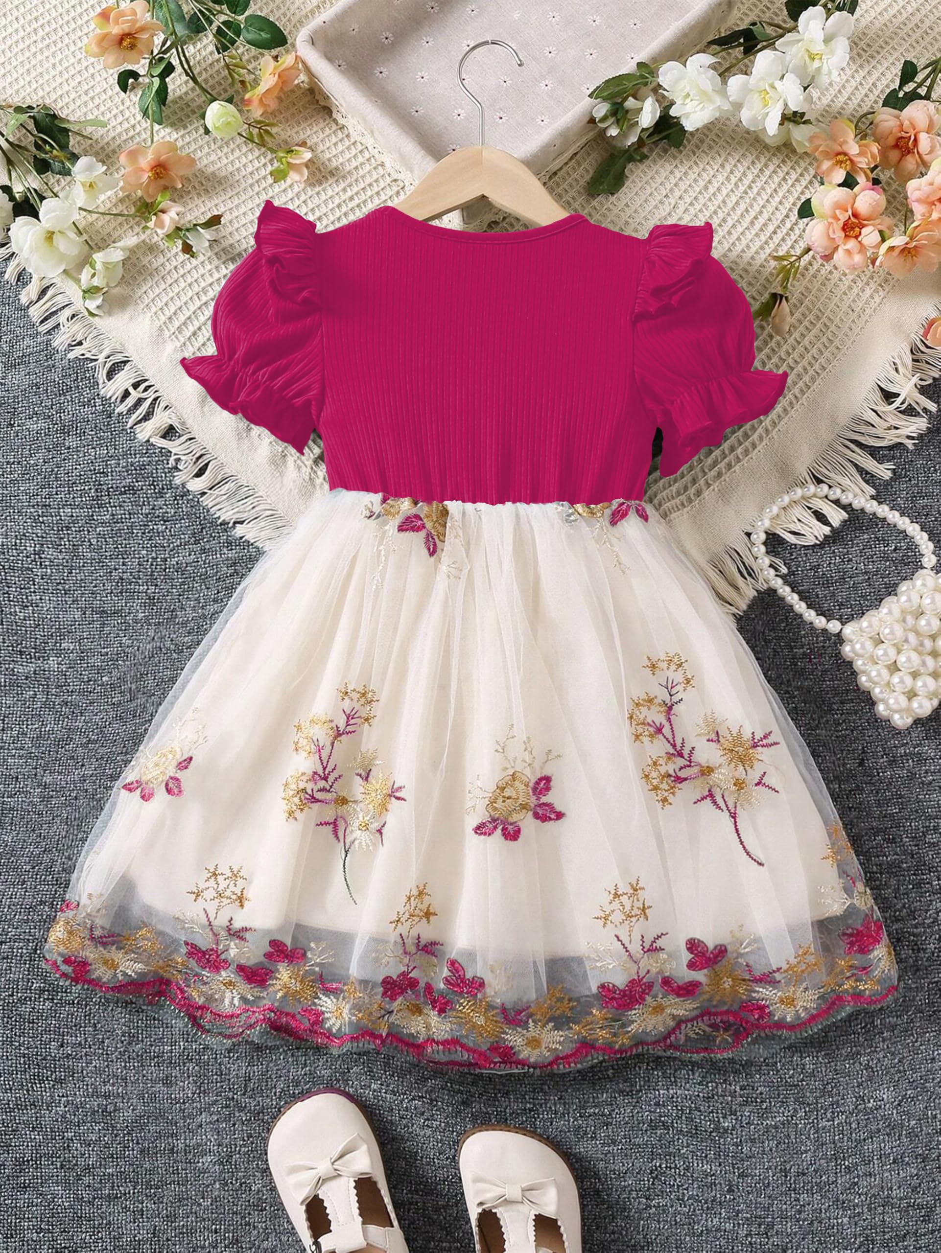 Tagas Vestito da principessa da bambina, abito da bambina, abito di compleanno per bambine, linea ad A, lunghezza al ginocchio