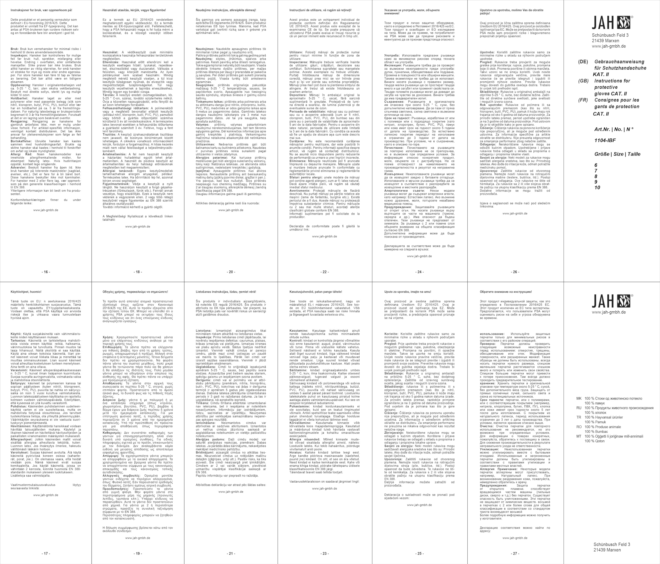 Jah 1104-IBF – 10 Paia Guanti In Pelle Morbida, Taglia 10, Conformi EN388, Categoria 2