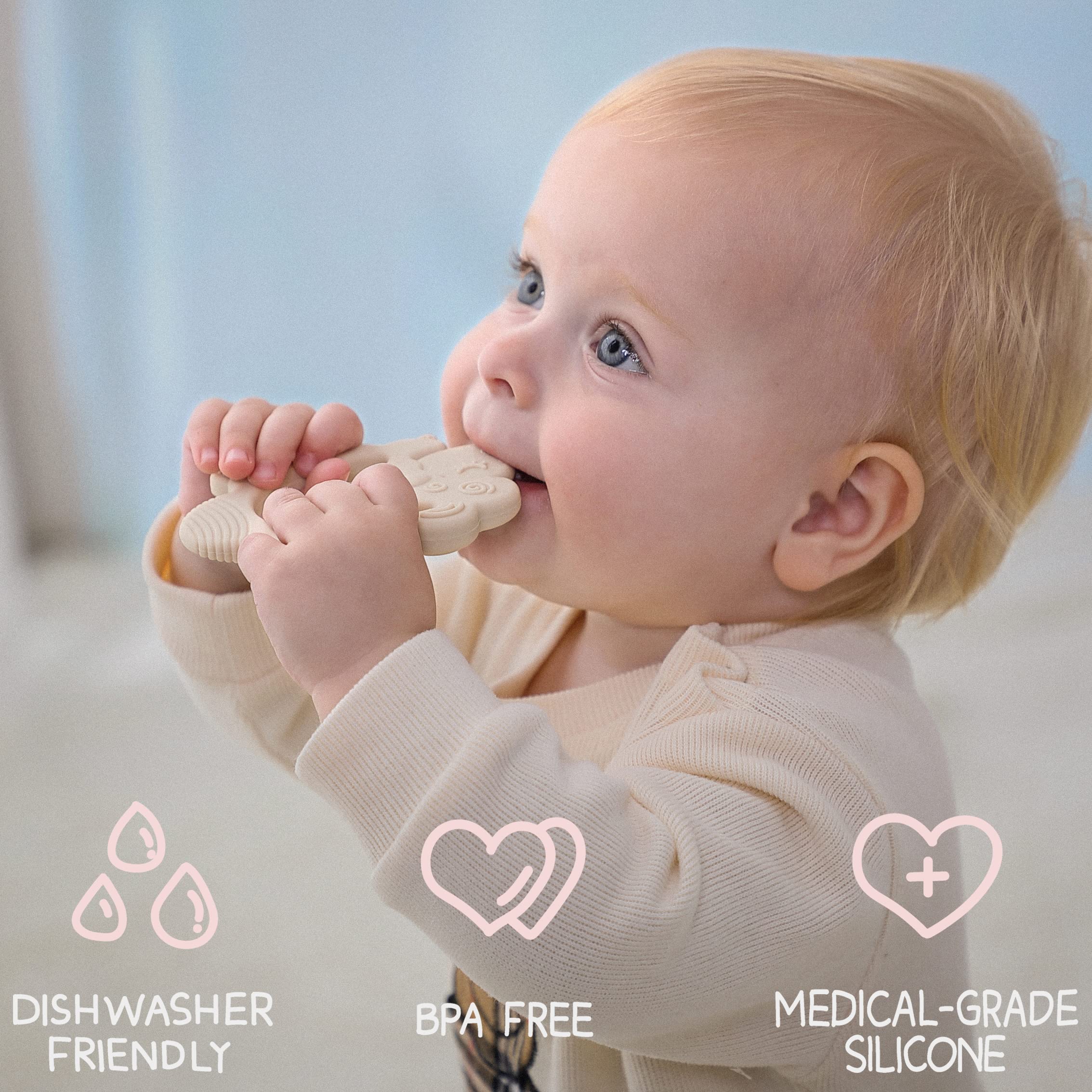 Moonkie Massaggia Gengive Neonati, Giochi Dentizione Neonato Silicone, Senza BPA, Gioco Gengive Neonato 3 Mesi +, Gioco per Dentini Neonato, Regali Neonato(Pecore Rosa Tenue)