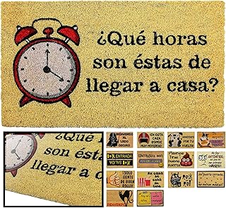 LUCA HOME - Felpudo Entrada casa Original y Divertido de Coco Natural - Felpudo Horas de Llegar 40x70 - Ideal para Puertas...