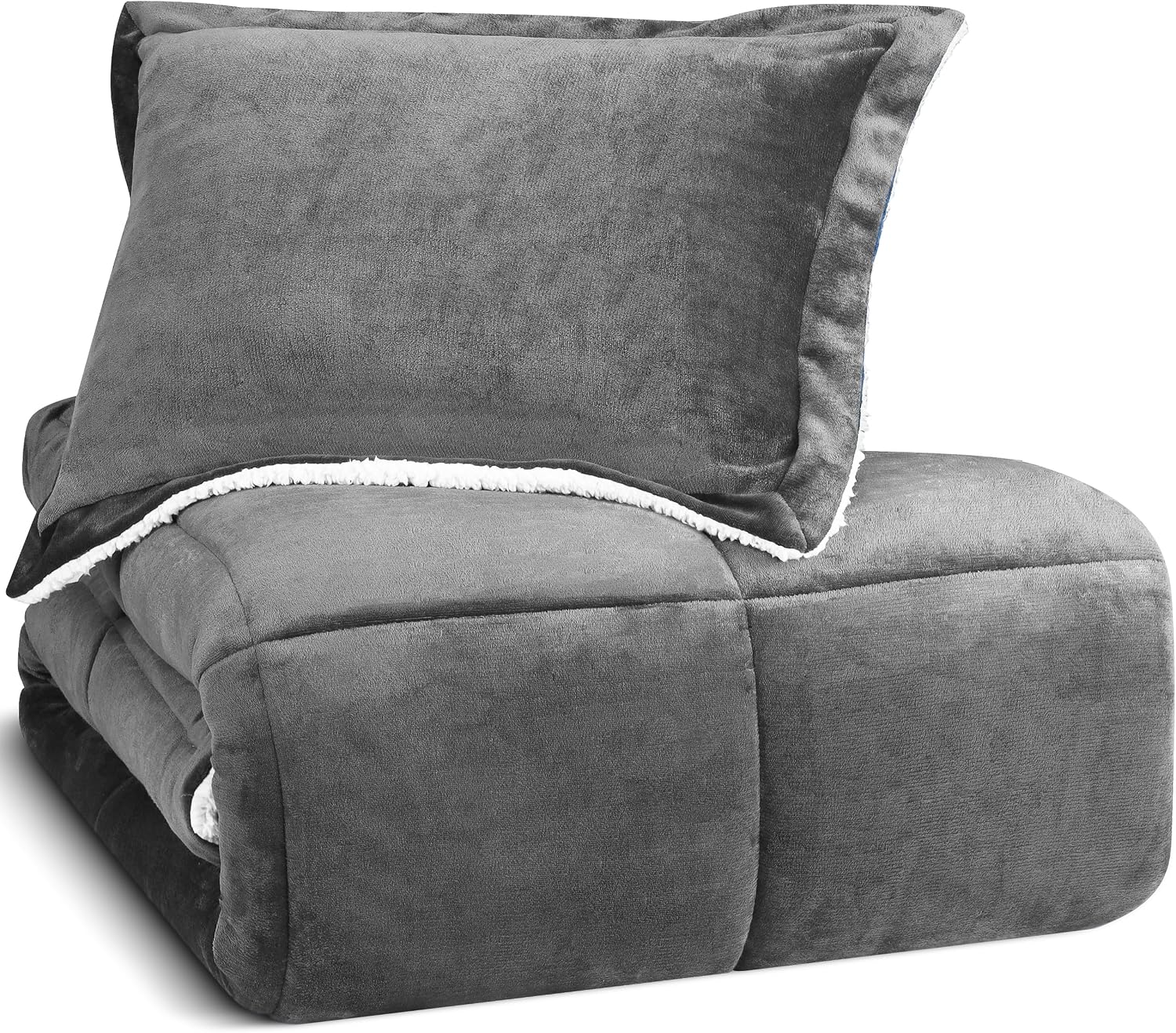 Utopia Bedding Micromink Sherpa Fleece Twin Comforter Set with 1 Pillow Sham, Plush and Warm Bedding Comforter Sets, Down Alternative Comforter, Ultra Soft and Cozy Comforter Set (Twin, Grey)