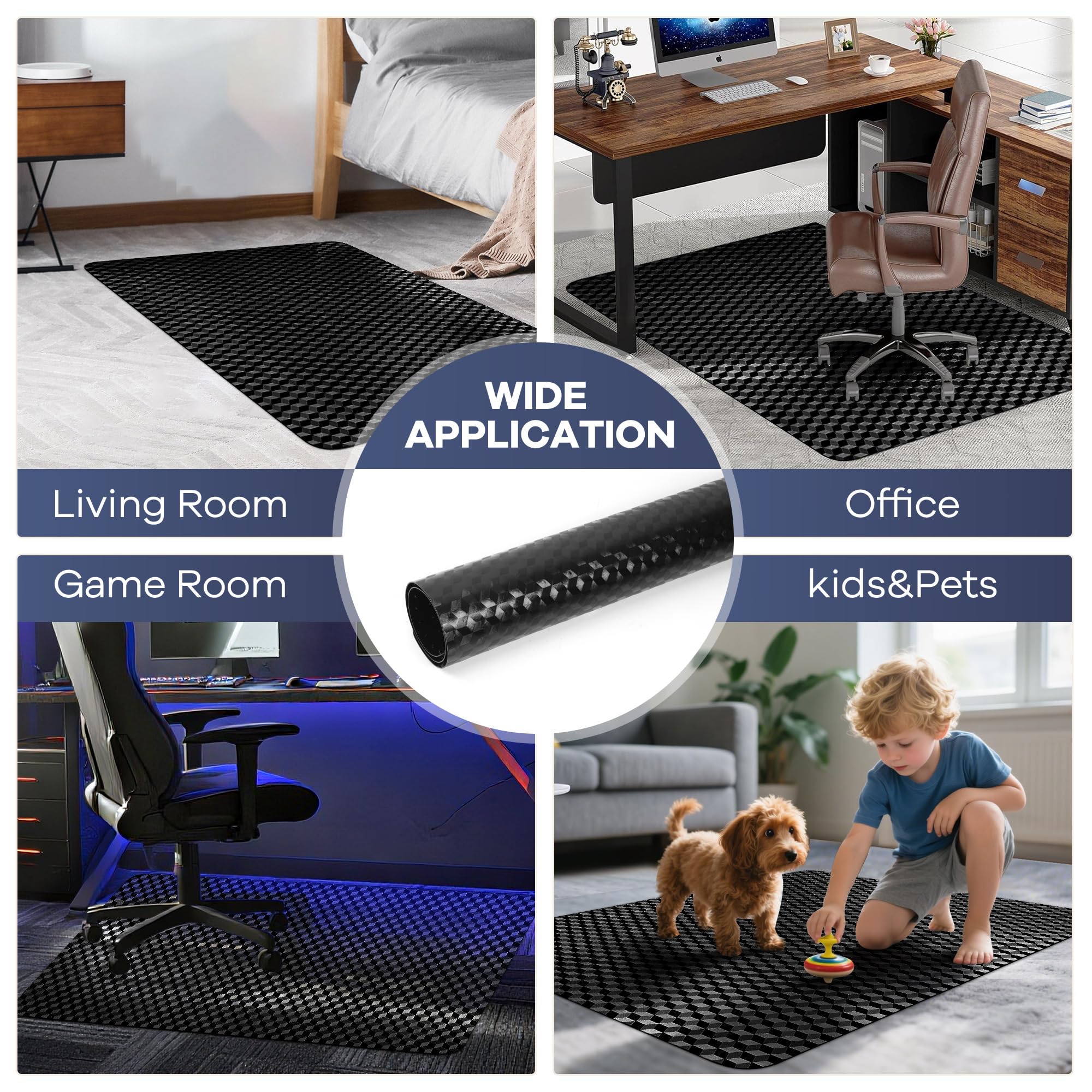 Condition photo showing New/Like New for BesWin Office Chair Mat for Carpet, 48" x 30" Computer Desk Chair Mat for Low Carpeted Floors, Thick and Sturdy Carpet Protector for Rolling Chairs, Easy Glide Floor Mat for Home, Gaming (Black)