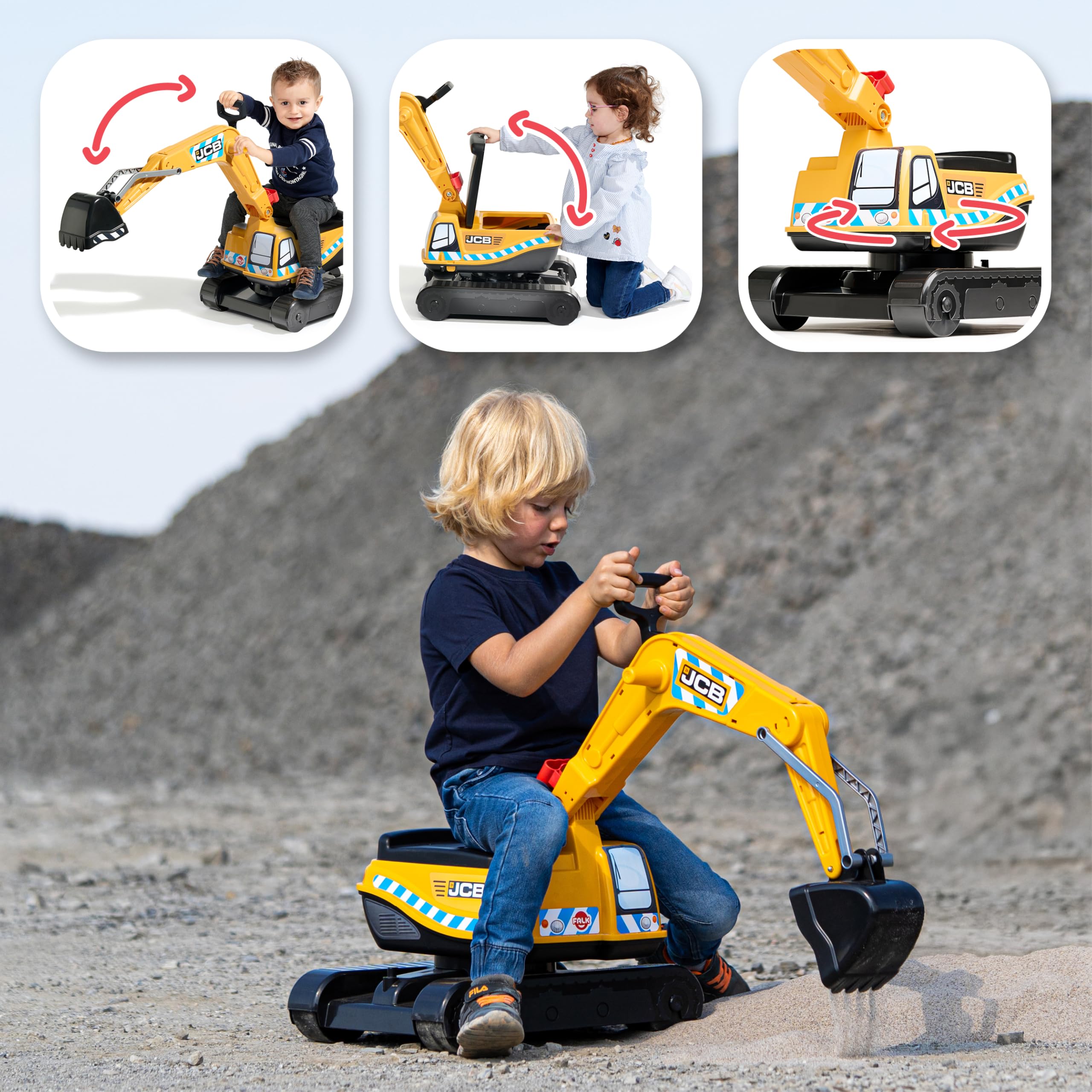 FALK - Bagger JCB – ab 3 Jahren – Bagger und Schaufel mit Gelenk – Drehkabine 145