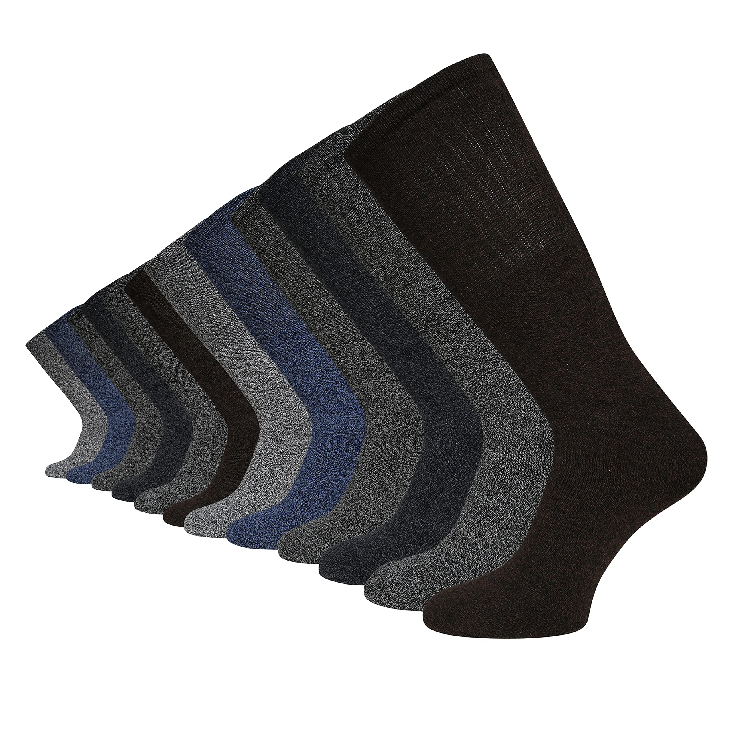 The Essentials Wardrobe Mens Thermal Socks 12 Pack Cotton Blend Mens Elasticated Ribbed Leg Outdoor & Walking Multipack Socks Cushioned Sole Assorted Coloured Socks Size 6-11