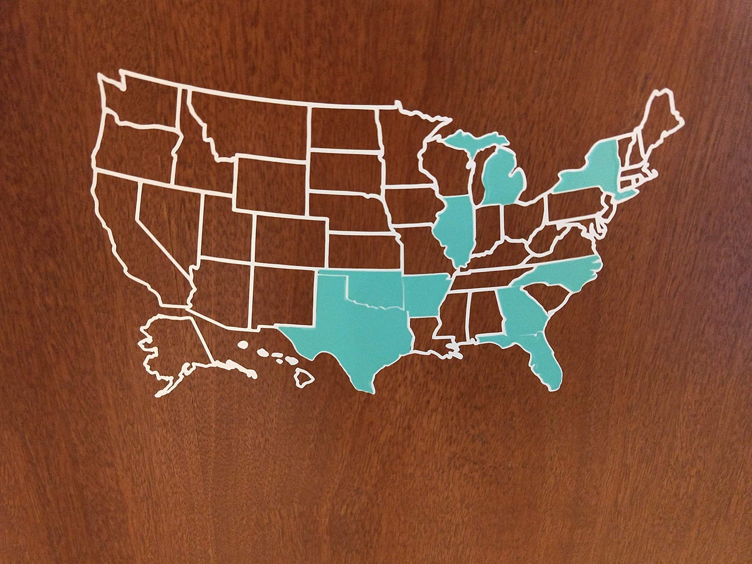 Personalized Mini US Decal Map Tracker - 8" x 5" U.S. Decal, C