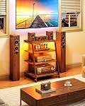 CHOEZON 4-Tier AV Support multimédia avec roues, supports stéréo, étagère de console multimédia avec bandes de puissance, LED Lumières, Tour de rack audio en bois, brun rustique et noir TCJ60UDBF
