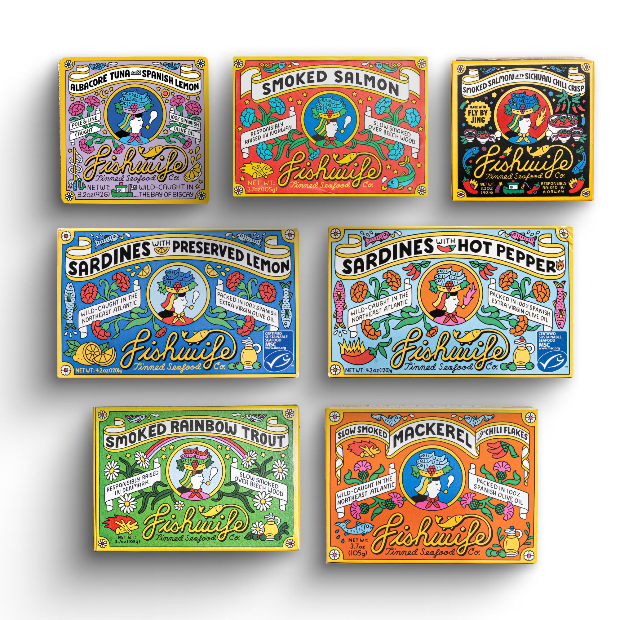 Fishwife Starter 7-Pack (Variety Of Canned Seafood, Including Smoked Salmon, Rainbow Trout, Sardines, And More!) | Gluten Free