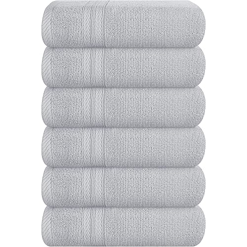 BOUTIQUO Ultra Soft 6-Piece Hand Towel Set 16x28-100% Ringspun Cotton - Durable & Highly Absorbent Hand Towels - Ideal for use in Bathroom, Kitchen, Gym, Spa & General Cleaning - Light Grey