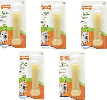 Nylabone 5 Pack FlexiChew Chicken Flavoured Bone Dog Chew Toys - Size Regular