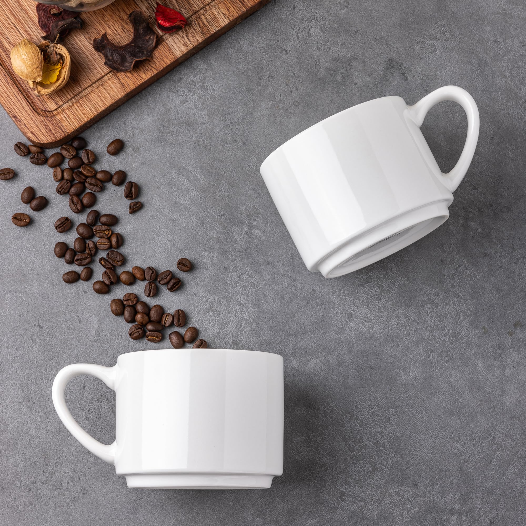 GBHOME Set Da 6 Tazze Da Caffè Impilabili In Ceramica 14 Oz – Lavabili In Microonde E Lavastoviglie, Manico Comodo, Regalo (Bianco)