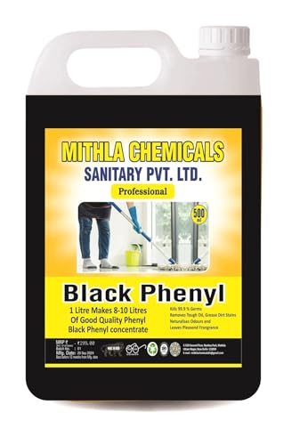 Image of Mithila Chemicals Black Phenyle 500 ML Surface Disinfectant Floor Cleaner Liquid for Hospitals, Homes, School, Hotel, Offices & Commercial Use Removes Dirt, Stains & Germs Black Phenyle Make 5 Liter