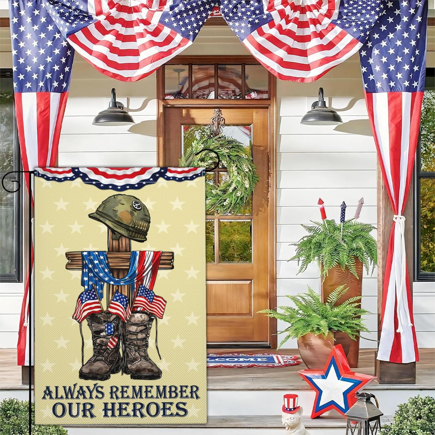 Memorial Day Patriotic Garden Flag 12x18 Inch Double Sided 4th of July Flags for Outside Independence Veterans Day Flag Outdoor House Yard Holiday Decoration Garden Flag, Black - Image 2