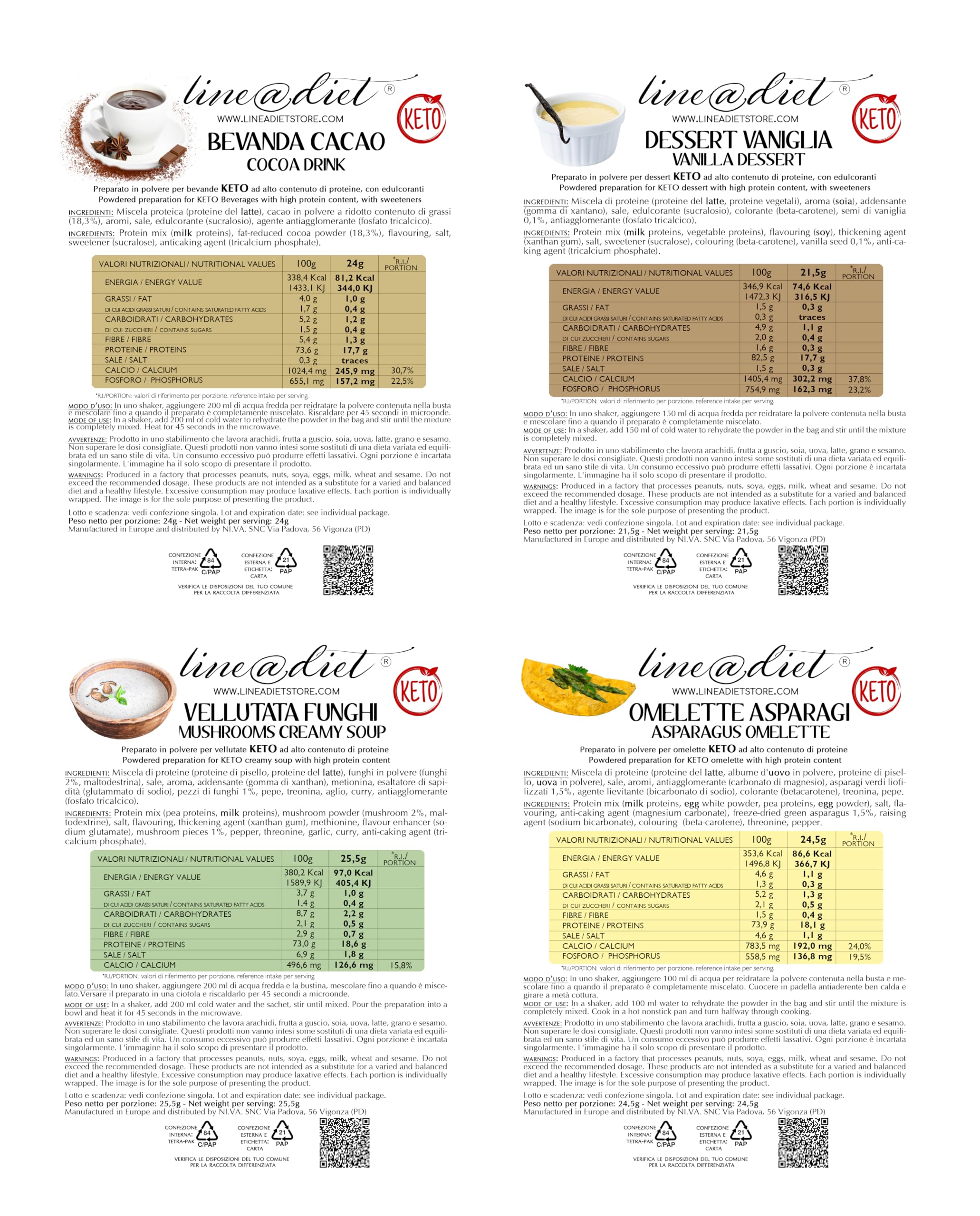 Alimentos proteicos Line@diet en una caja completa para 7 días: opción MISTO C = 28 preparados proteicos (bolsas de proteínas) sin carbohidratos ni azúcar.