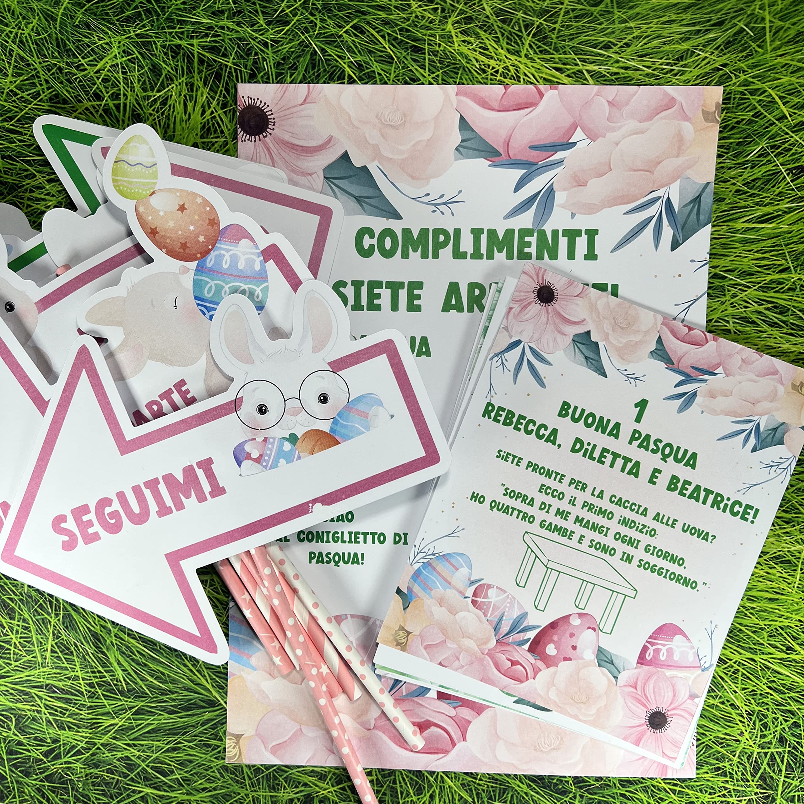 Caccia alle Uova di Pasqua – Set Completo Personalizzato per Bambini con Frecce, Indizi e Filastrocche – Stampa Grande Finale – Regalo Pasqua Divertente