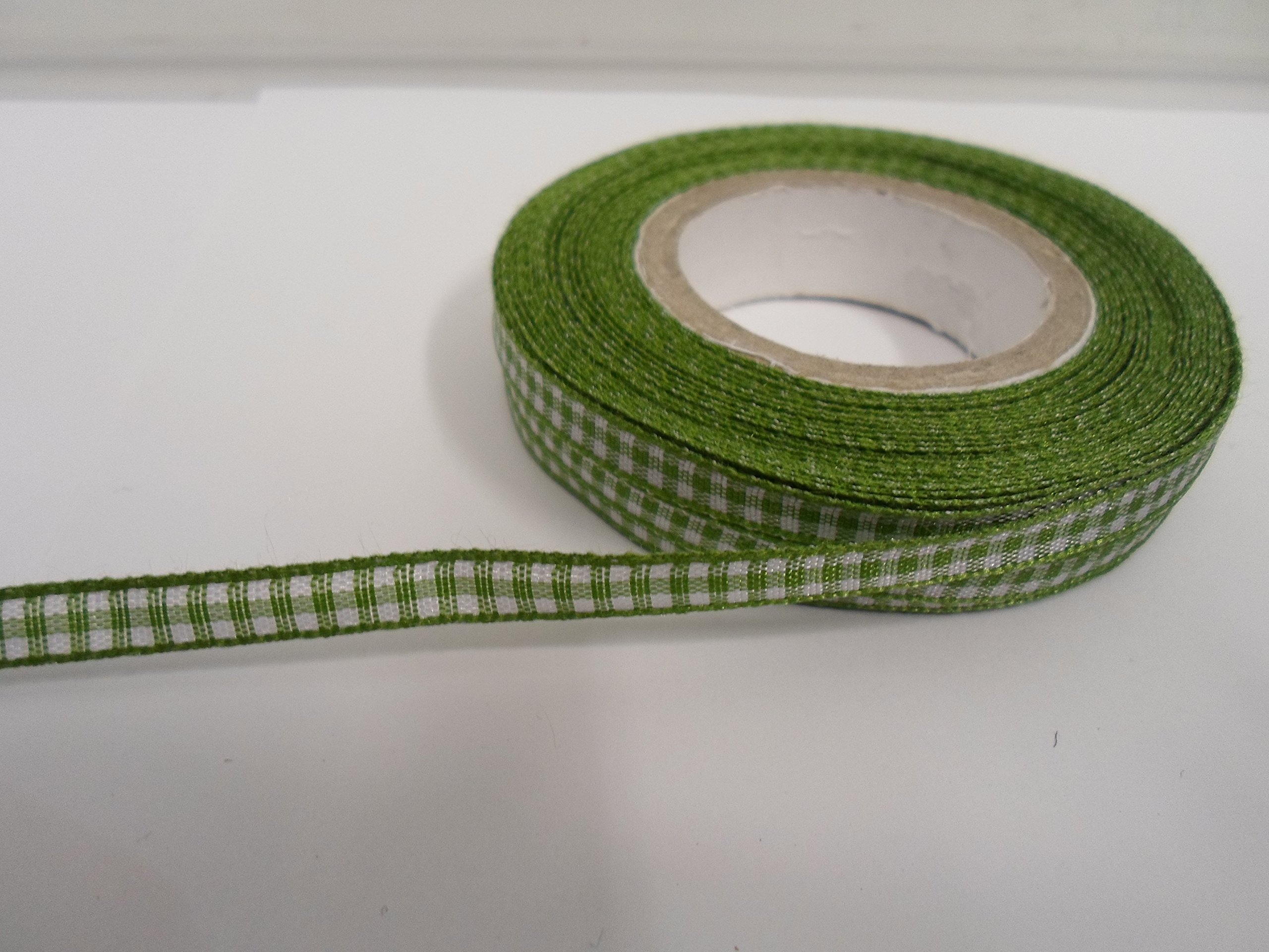 1 Full Roll Reel of 5mm Gingham Ribbon x 25 metres Leaf Bright Green Double Sided Check 5 mm