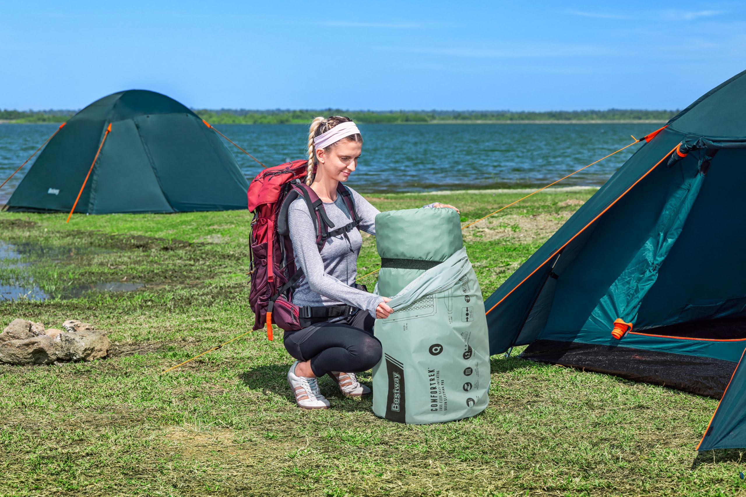 Bestway Selbstaufblasende Doppel-Isomatte ComfortTrek 202,5 x 153 x 11 cm für 2 Personen, Campingmatte mit hohem R-Wert 5,2, Dicke Luftmatratze für Outdoor & Kalte Nächte