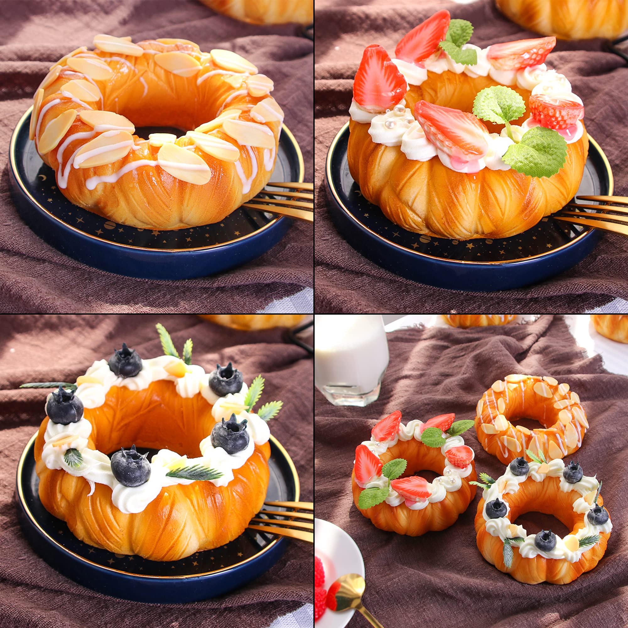 3 Pcs,Ciambelle Artificiali,Realistico Artificiale Simulazione Torta,Torta Finta Realistica,Artificiale Prodotti Da Forno E Pane,Per La Decorazione Della Panetteria/Famiglia Del Partito
