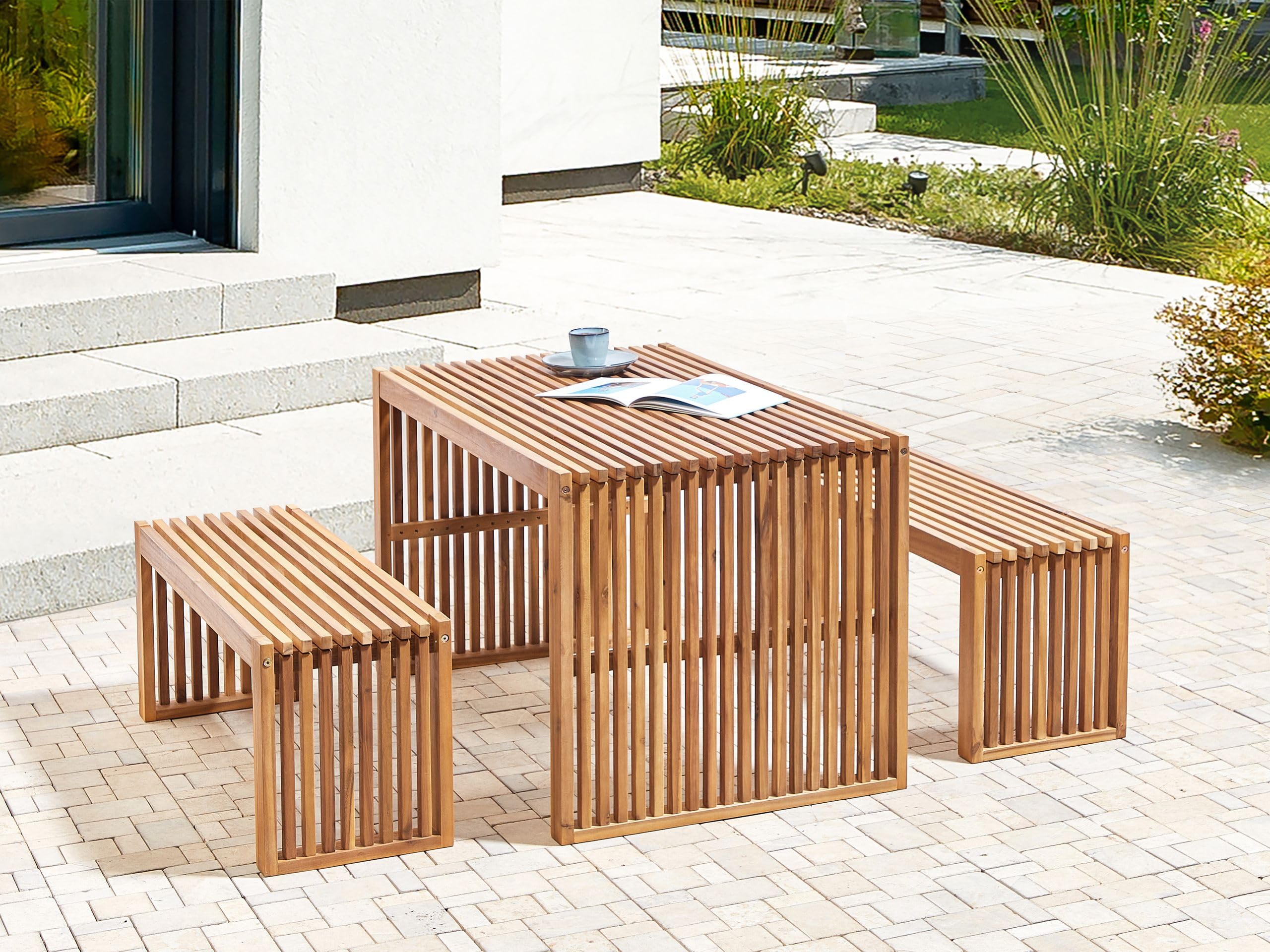 Banc de Salle à Manger 2 Places Intérieur Extérieur 105 cm en Bois d'Acacia Clair Bellano
