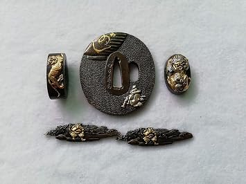 Japanese sword SEPPA-HABAKI-ITO gold-plating Copper 46-53 Menuki Fuchi-Kashira Tsuba