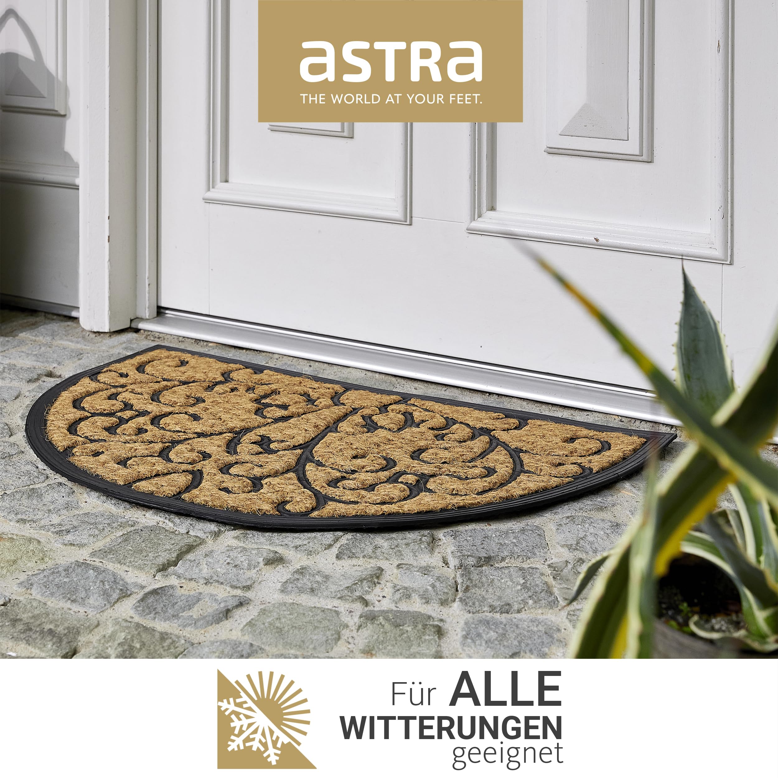 ASTRA Coco Deluxe antypoślizgowa wycieraczka zewnętrzna odporna na warunki atmosferyczne – wycieraczka z gumy i antybakteryjna kokosowa – zatrzymująca brud 45 x 75 cm, zestaw 2 szt., Relief półokrągły
