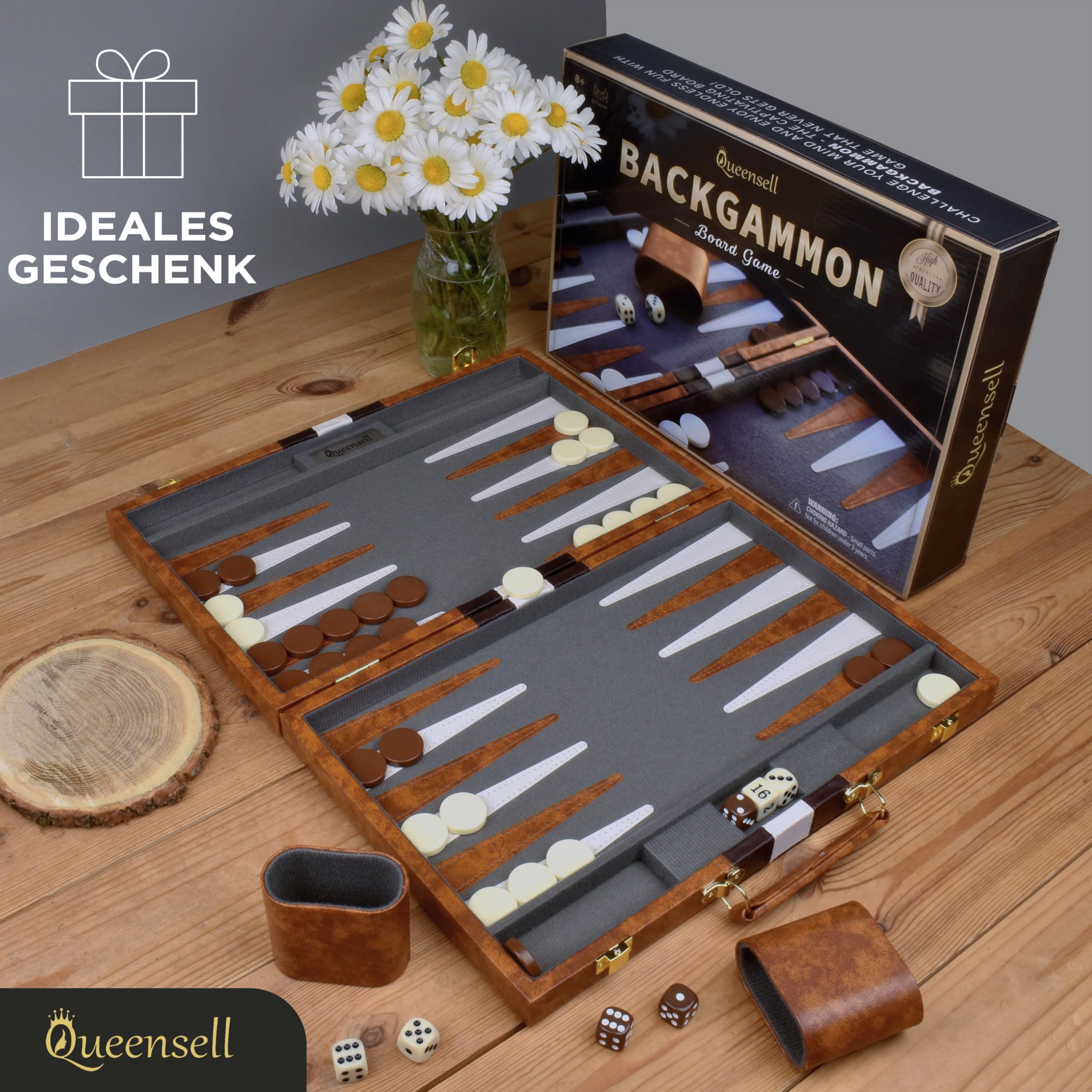 Große Backgammon-Sets für Erwachsene – Klassische Brettspiele für 2 Spieler, Erwachsene und Kinder – Premium Backgammon-Set mit 38 cm Spielbrett in hochwertigem PU-Leder-Etui