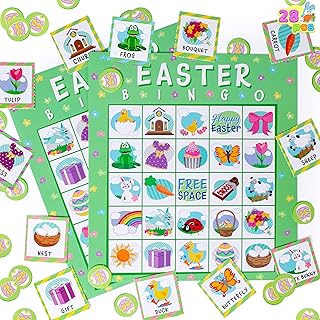 JOYIN 28 Players Easter Bingo Cards (5x5) for Easter Party Goodies Games, Kids School Classroom Goody Gift, Indoor Family Activities, Basket Filler Stuffers