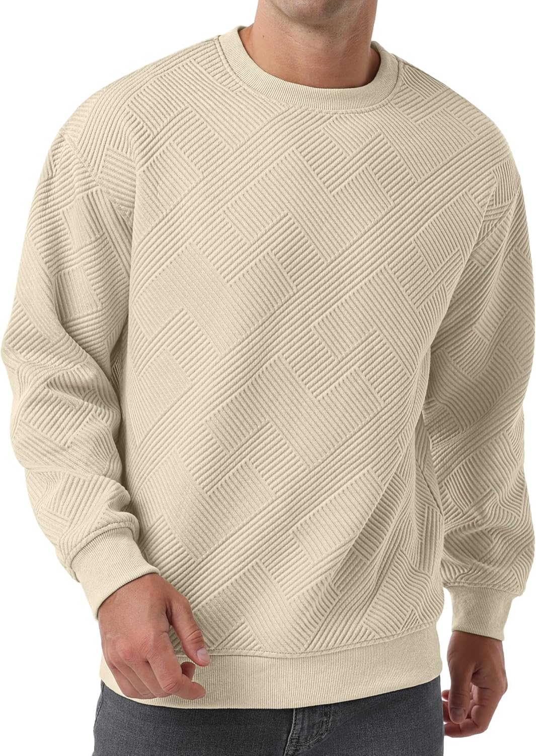 Sailwind Men's Crewneck Casual Sweatshirts Geometric Texture Long Sleeve Solid Color Pullovers - Image 3