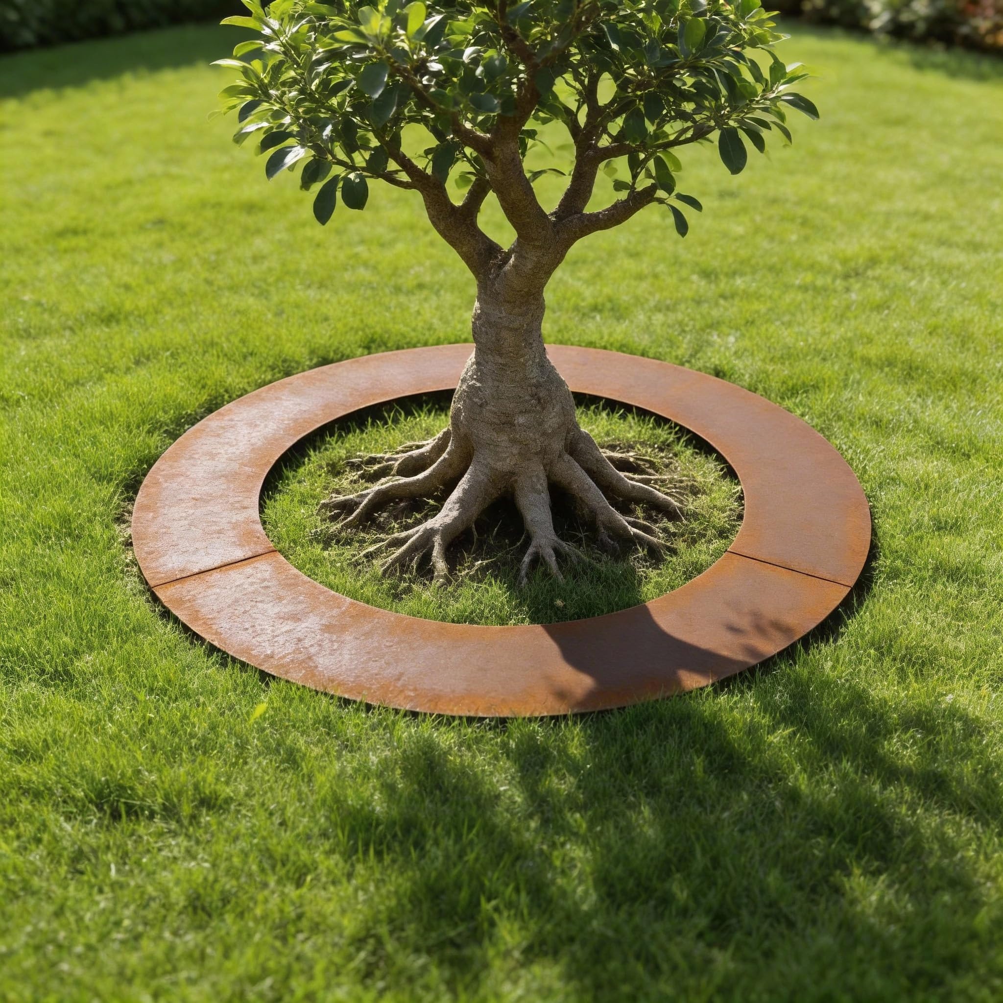 UISEBRT Anneau plat - Bordure de pelouse - En acier Corten résistant aux intempéries - Bord de tonte pour arbres et arbustes - Protection des racines - Diamètre : 60/90 cm