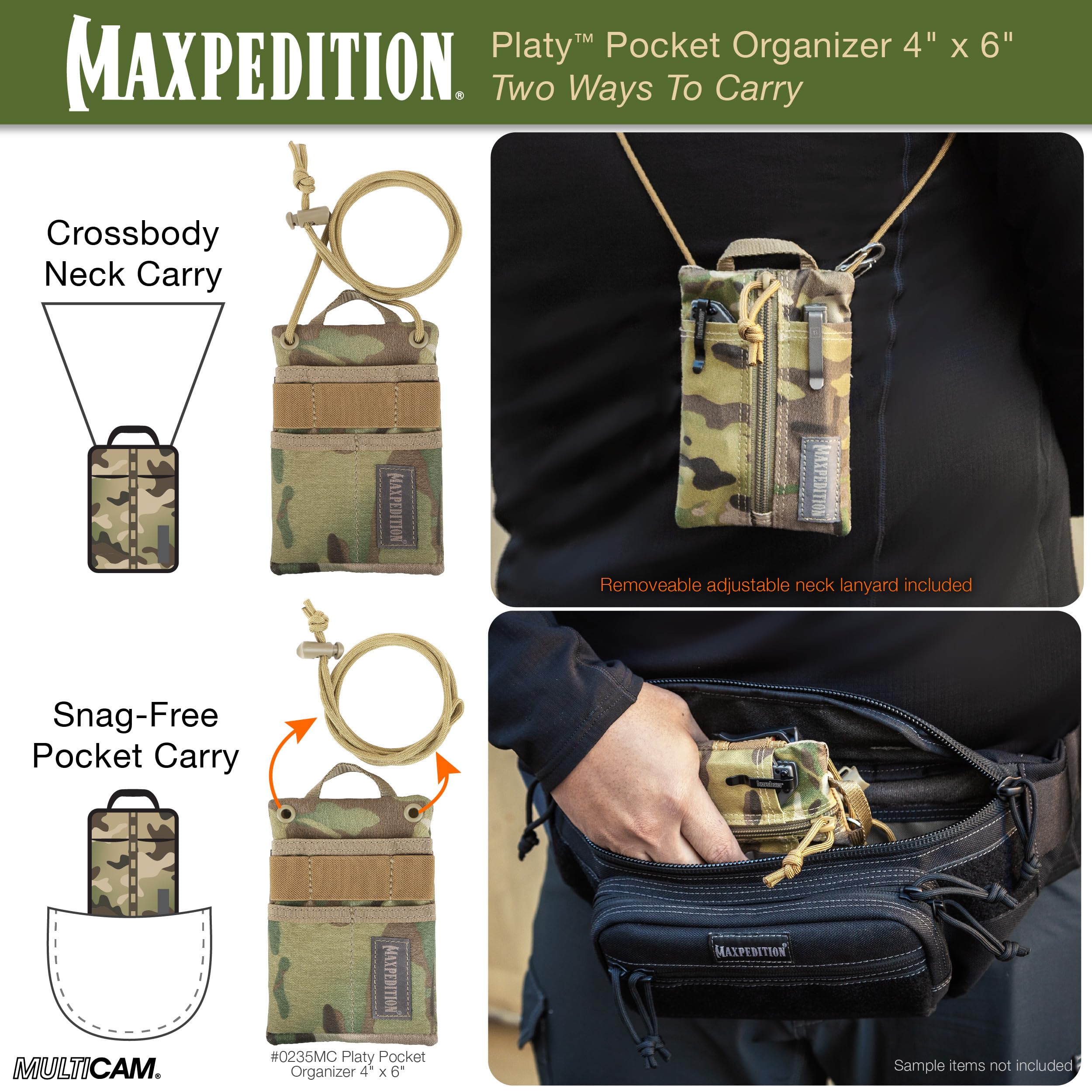 MAXPEDITION Platy - Organizer Tascabile da Uomo, Resistente, con Cordino in Paracord, può Contenere torce